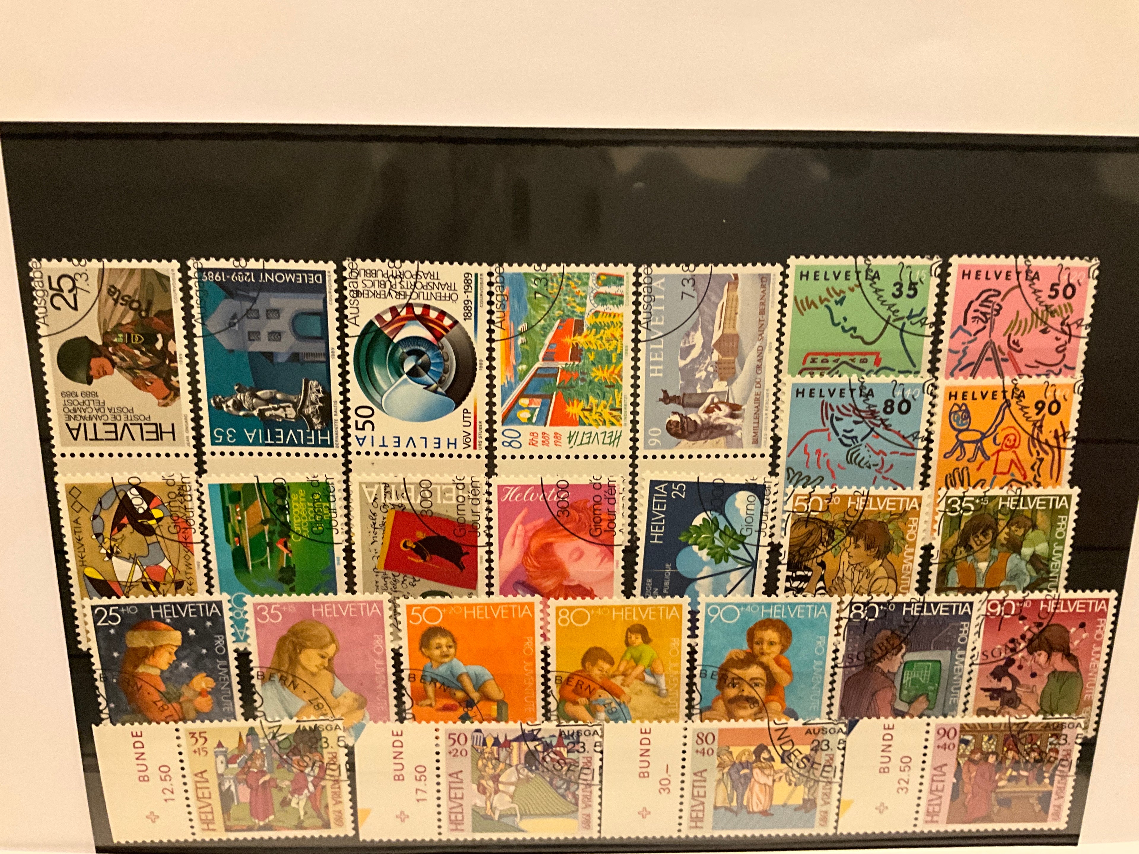 Stock card of Swiss stamps from 1980’s