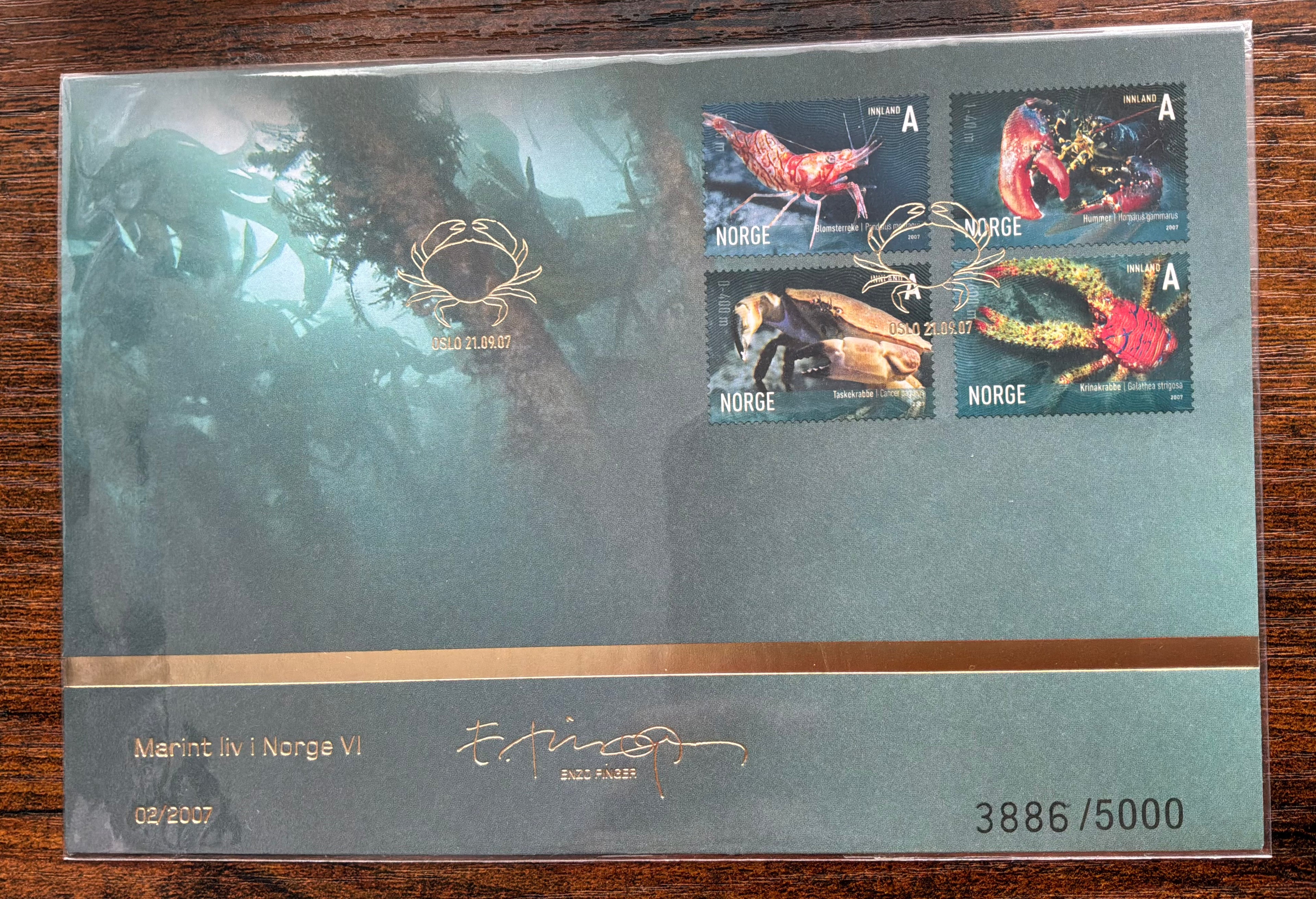 Norway 2007 "Marint liv i Norge VI" Limited Edition Stamp Card #3886/5000 (LOT F2617)