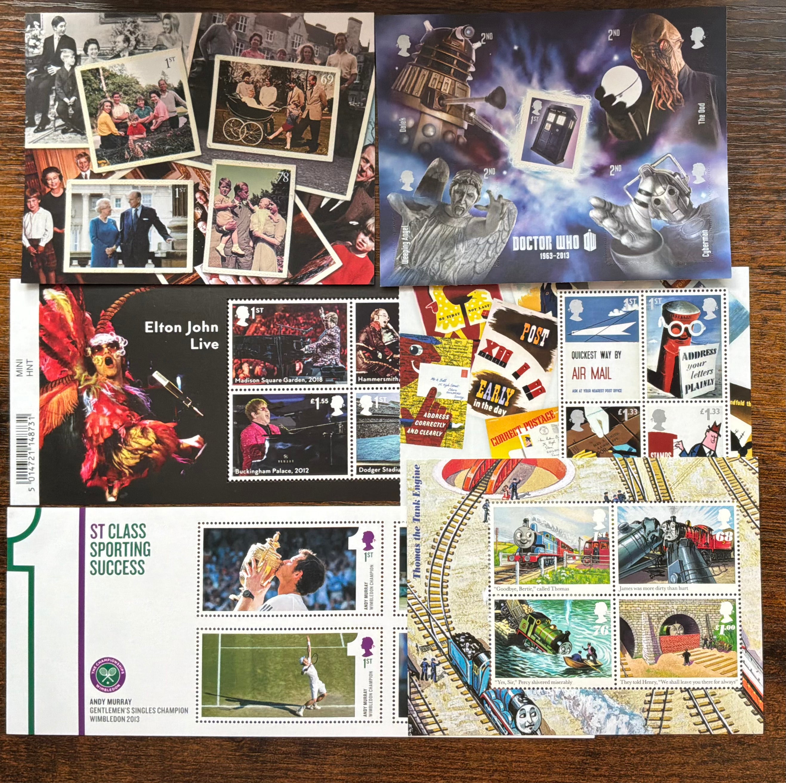 Royal Mail Miniature Sheet Lot (6) - The Beatles, Dr Who, Thomas, Andy Murray - MNH (LOT F2631)