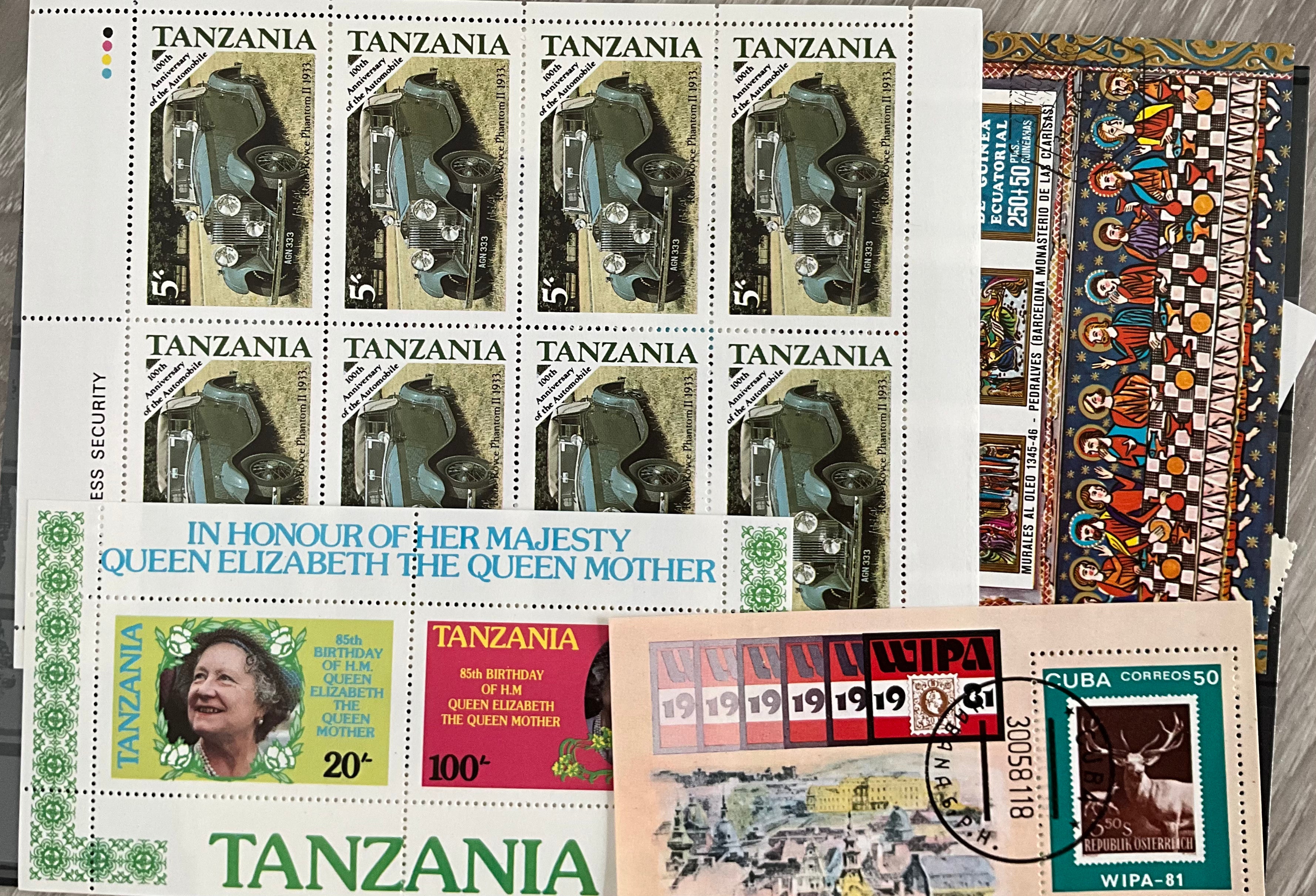 Lot of 10 World Souvenir & Miniature Sheets – Royalty, Classic Cars, Art & Nature (MNH)