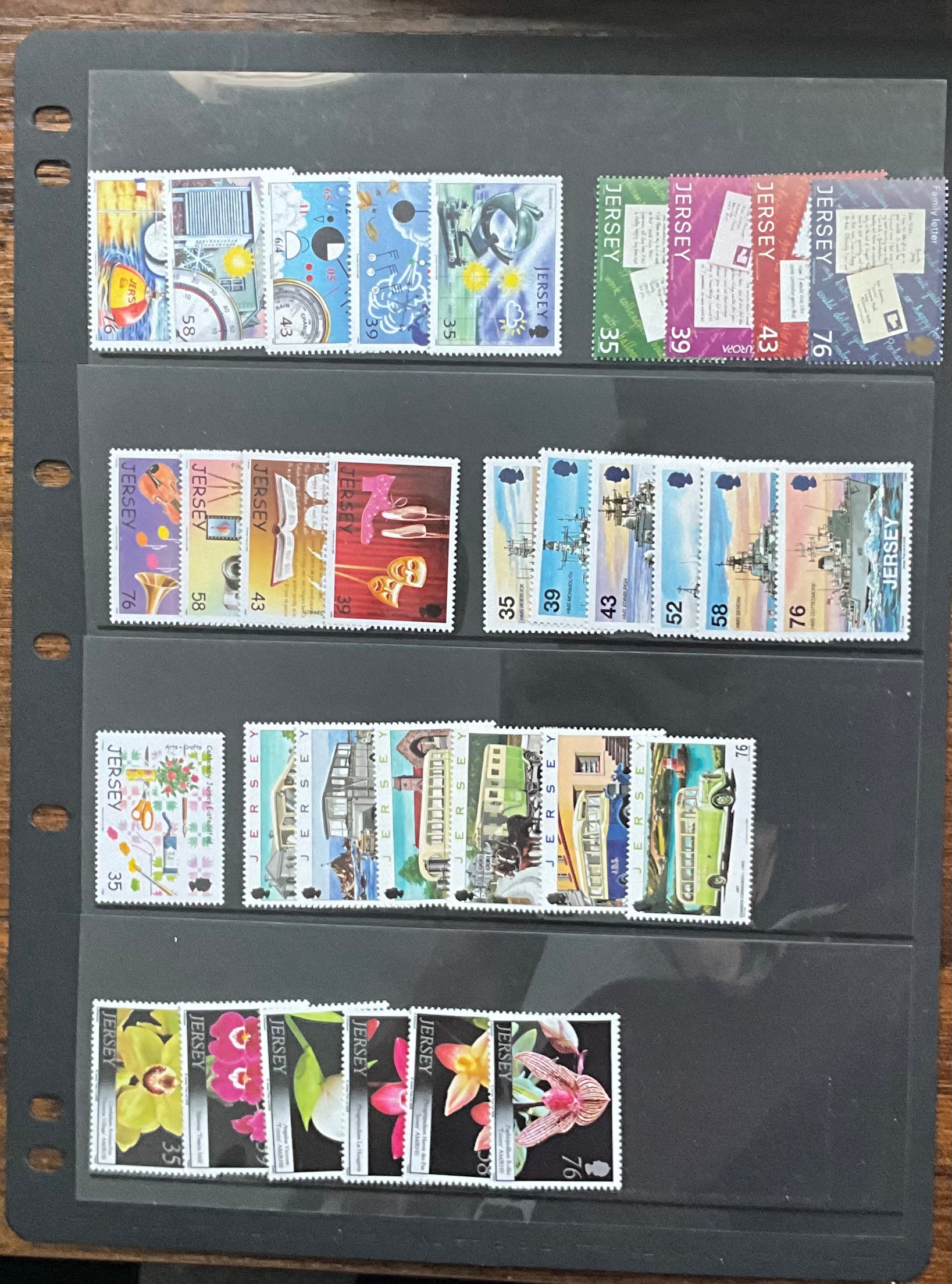 Collection of Jersey Mint Commemorative Stamp Sets - 2001/2002 - Naval, Orchids, Arts (LOT H2805)