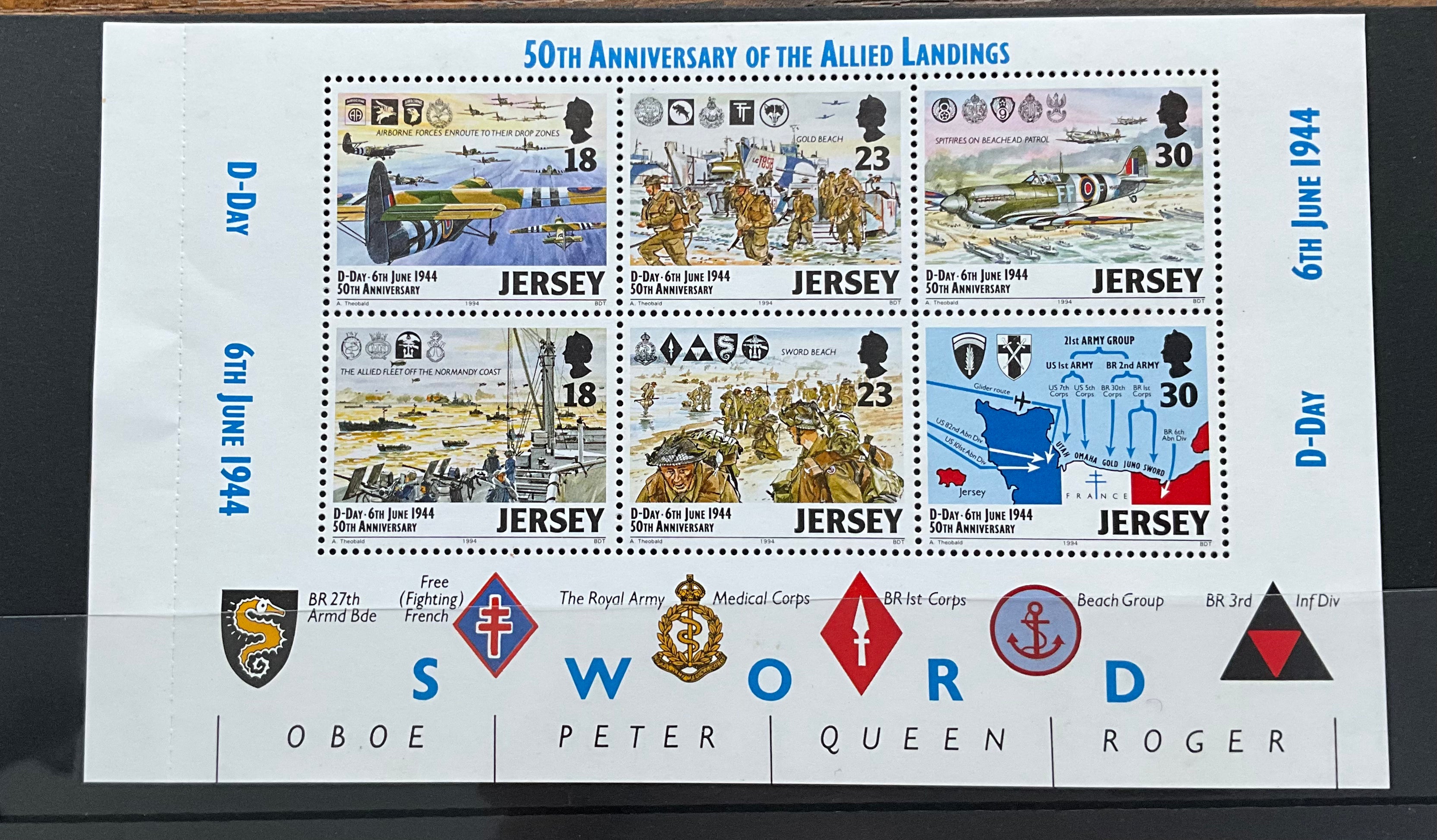 Jersey 1994 D-Day 50th Anniversary Souvenir Sheet - Sword Beach & Allied Fleet - Mint MNH (LOT F2657)