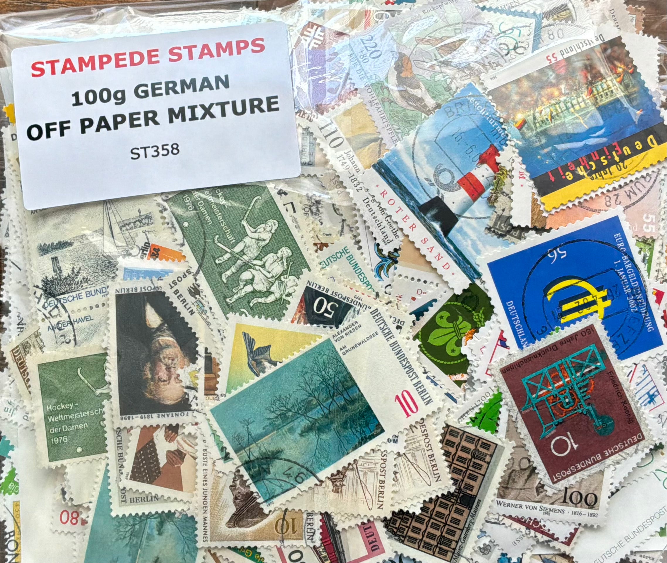 100g German Off-Paper Stamp Mixture - West Germany & Berlin - 1970s to Euro Era - LOT ST358