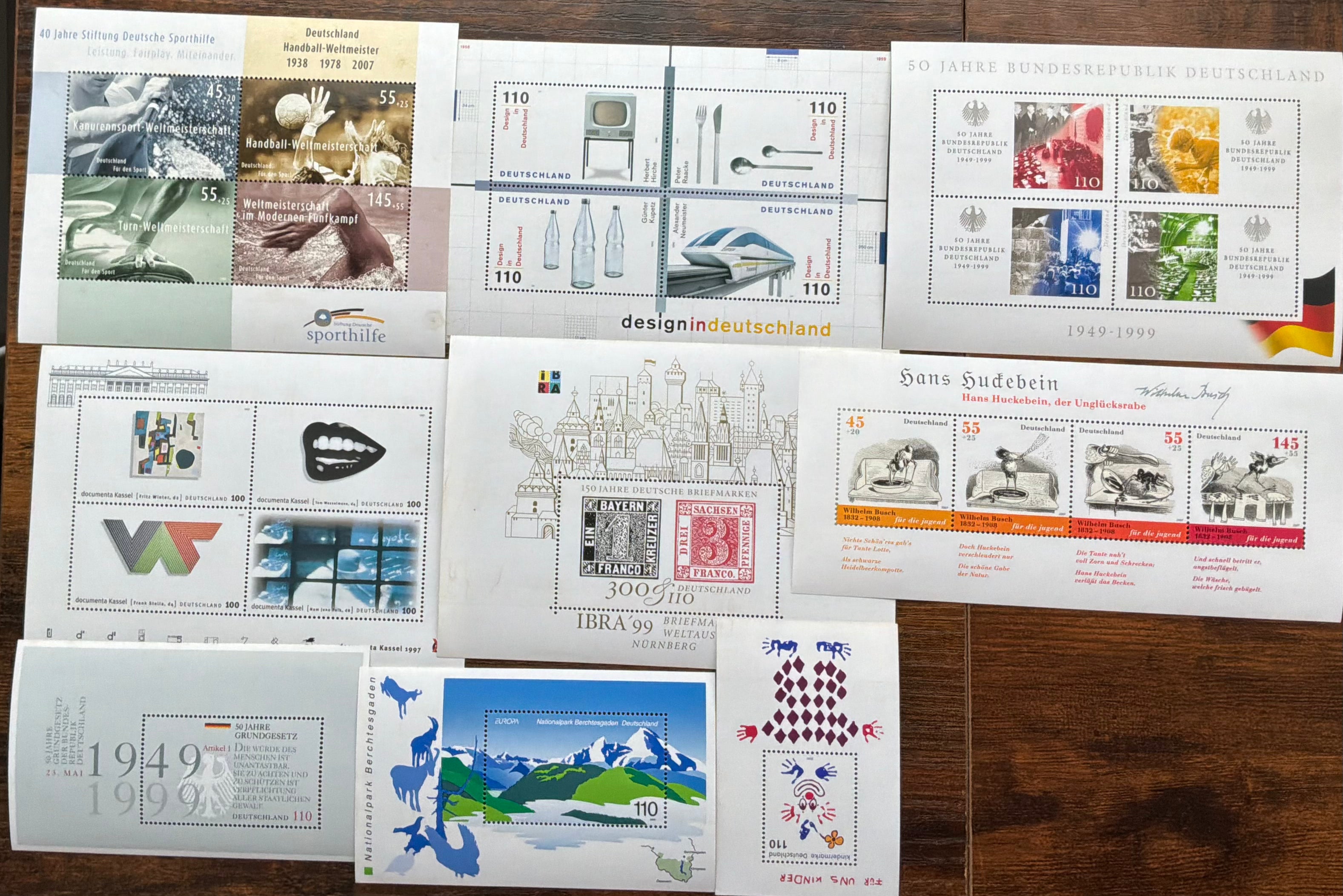 Heading: Collection of 10+ German Souvenir Sheets - 100 Years of Film, Bauhaus Design & UNESCO Heritage - LOT ST656