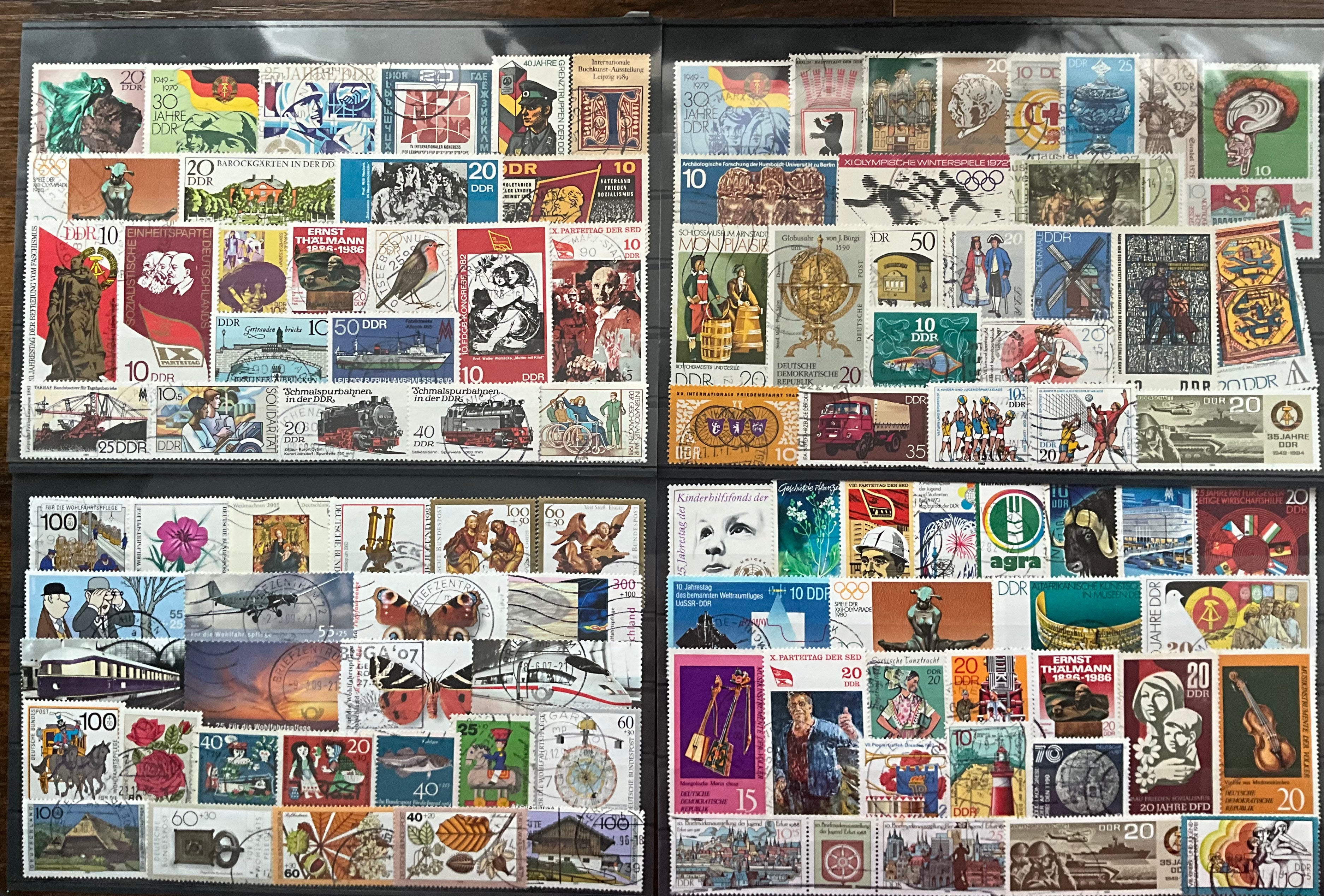 "Collection of 4 Stock Sheets - 100+ Stamps featuring DDR & Post-Reunification Germany.