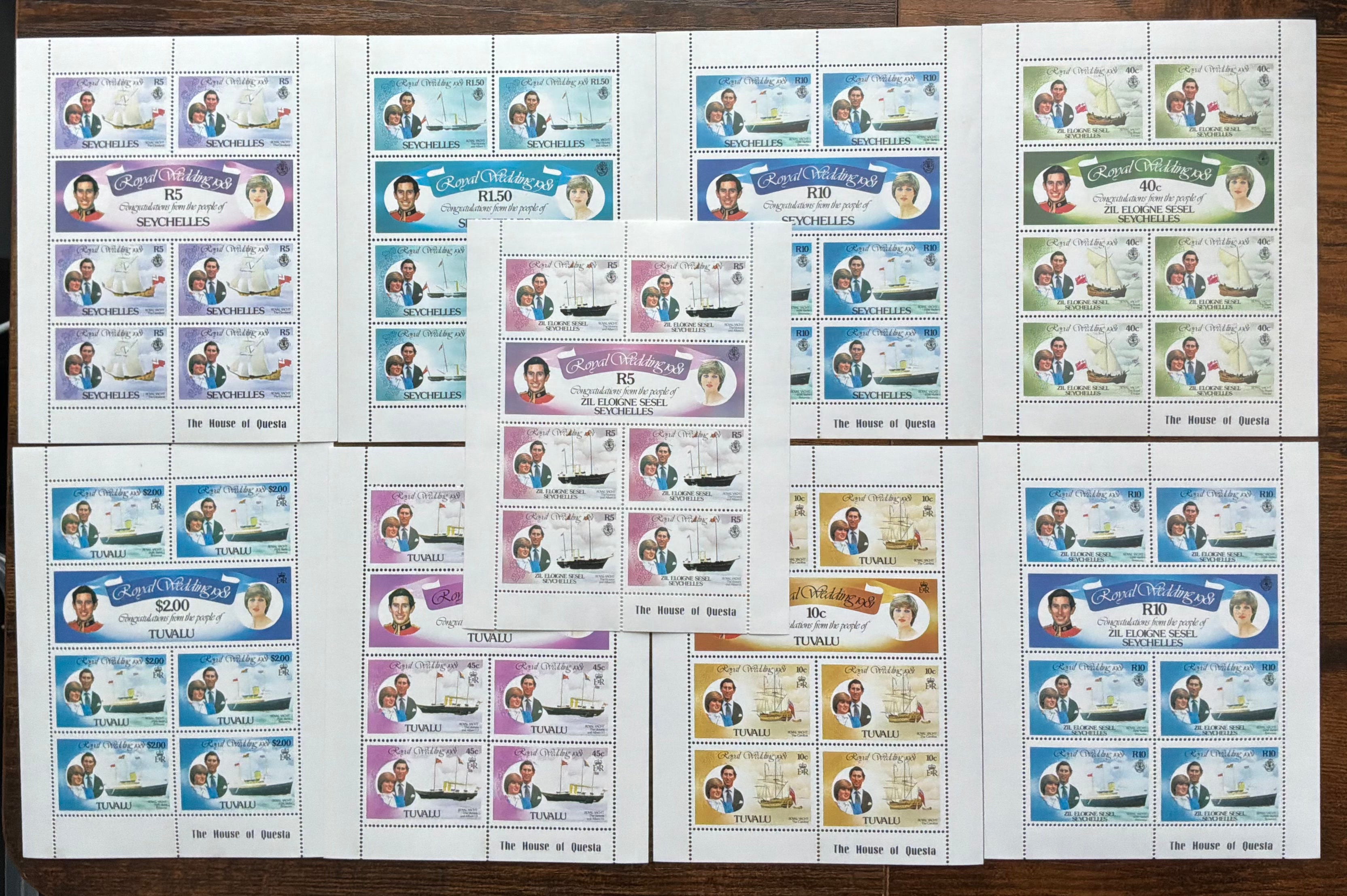 Lot of 1981 Royal Wedding Souvenir Sheets - Seychelles & Tuvalu - Mint Never Hinged - LOT ST632