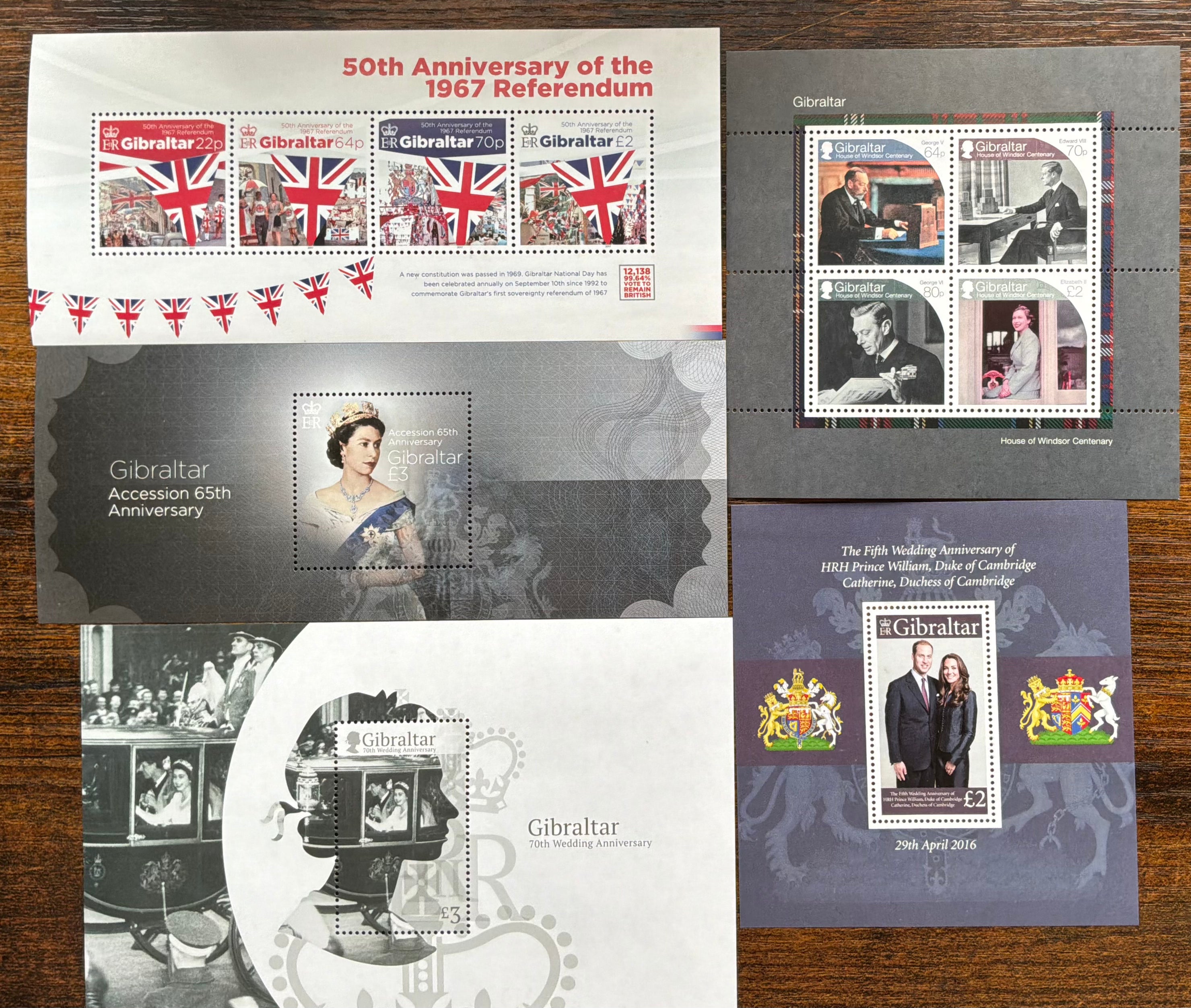 Gibraltar Stamp Miniature Sheet Lot (5) - Royalty & History - Mint Never Hinged (LOT F2618)