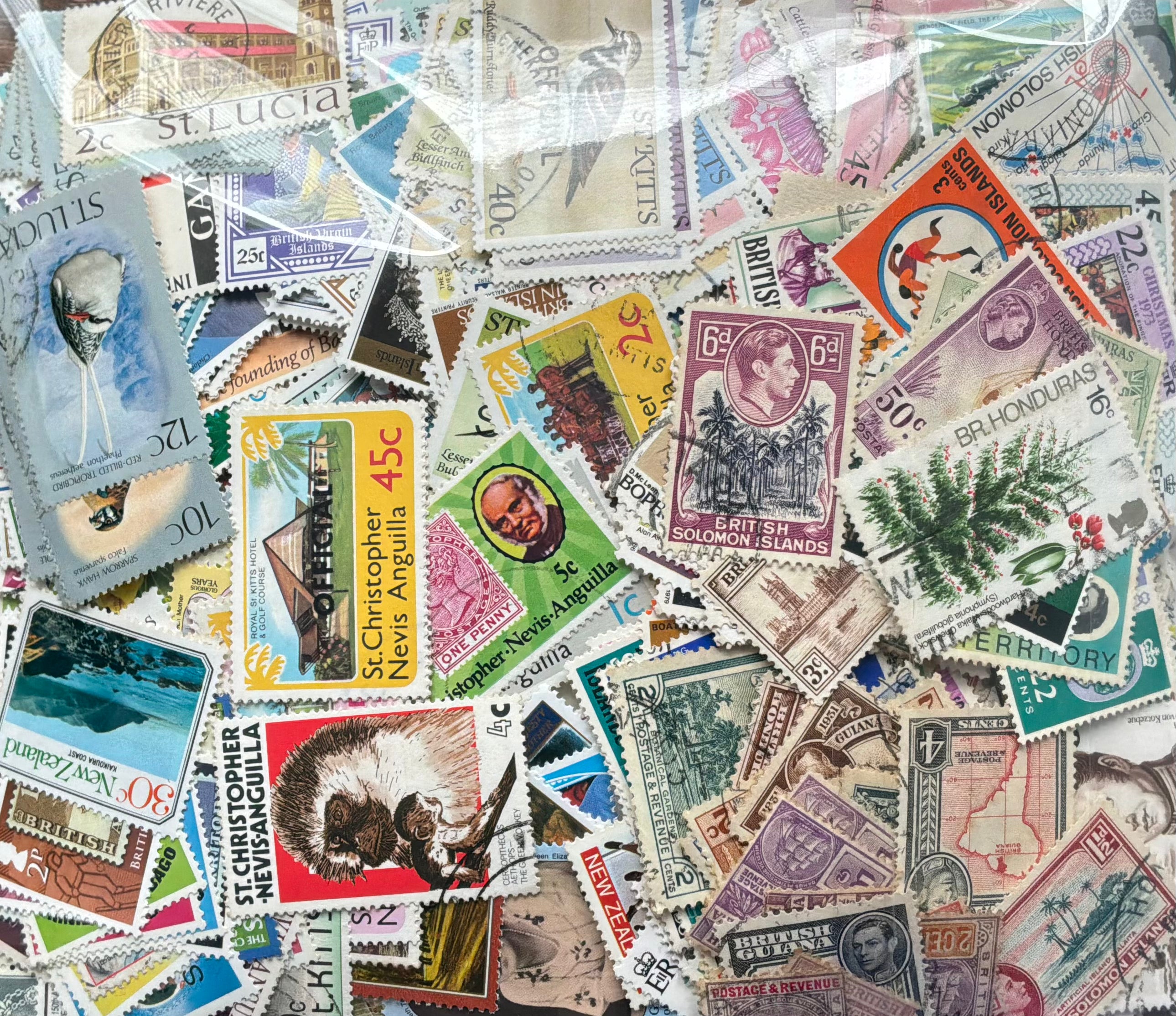 185g Vintage British Commonwealth Stamp Mixture - Solomon Islands, Caribbean, George VI, Off-Paper Kiloware - LOT ST567*