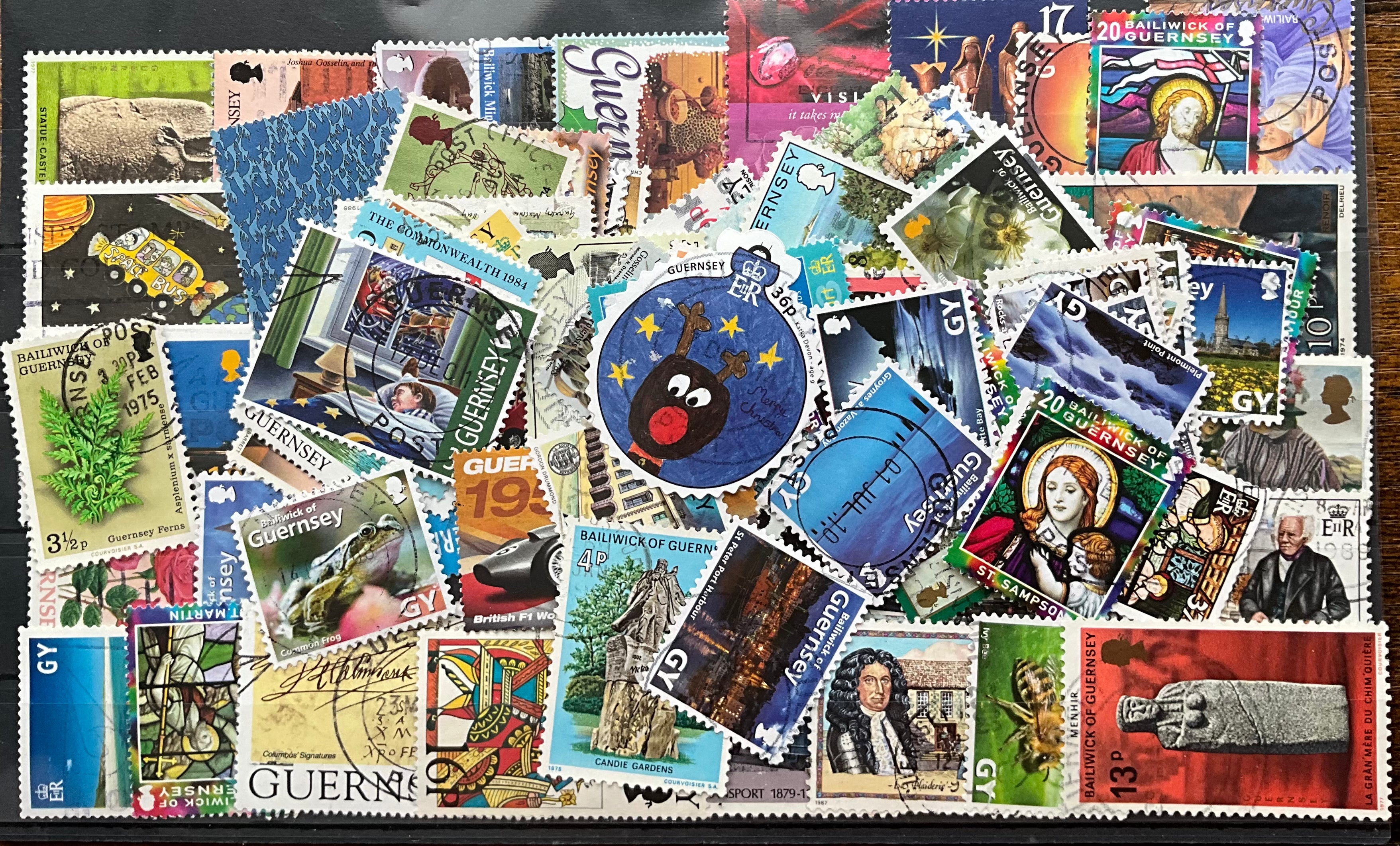 100 Different Guernsey & Alderney Stamps - All Unique - No Duplicates - Good Collector’s Mix (LOT F2640)