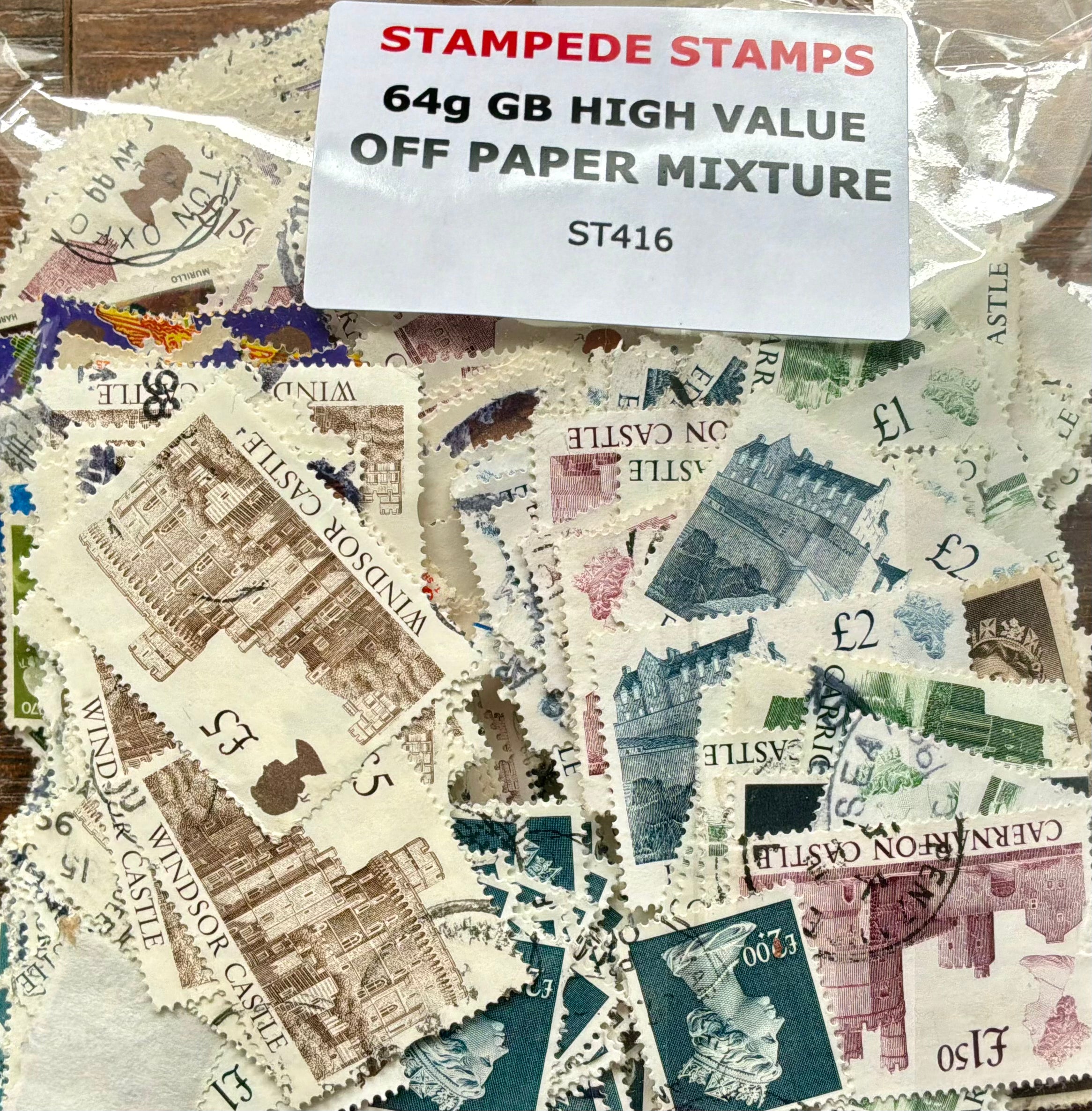 64g GB High Value Off-Paper Mixture - Used £1 to £5 Castle Definitives (ST416)