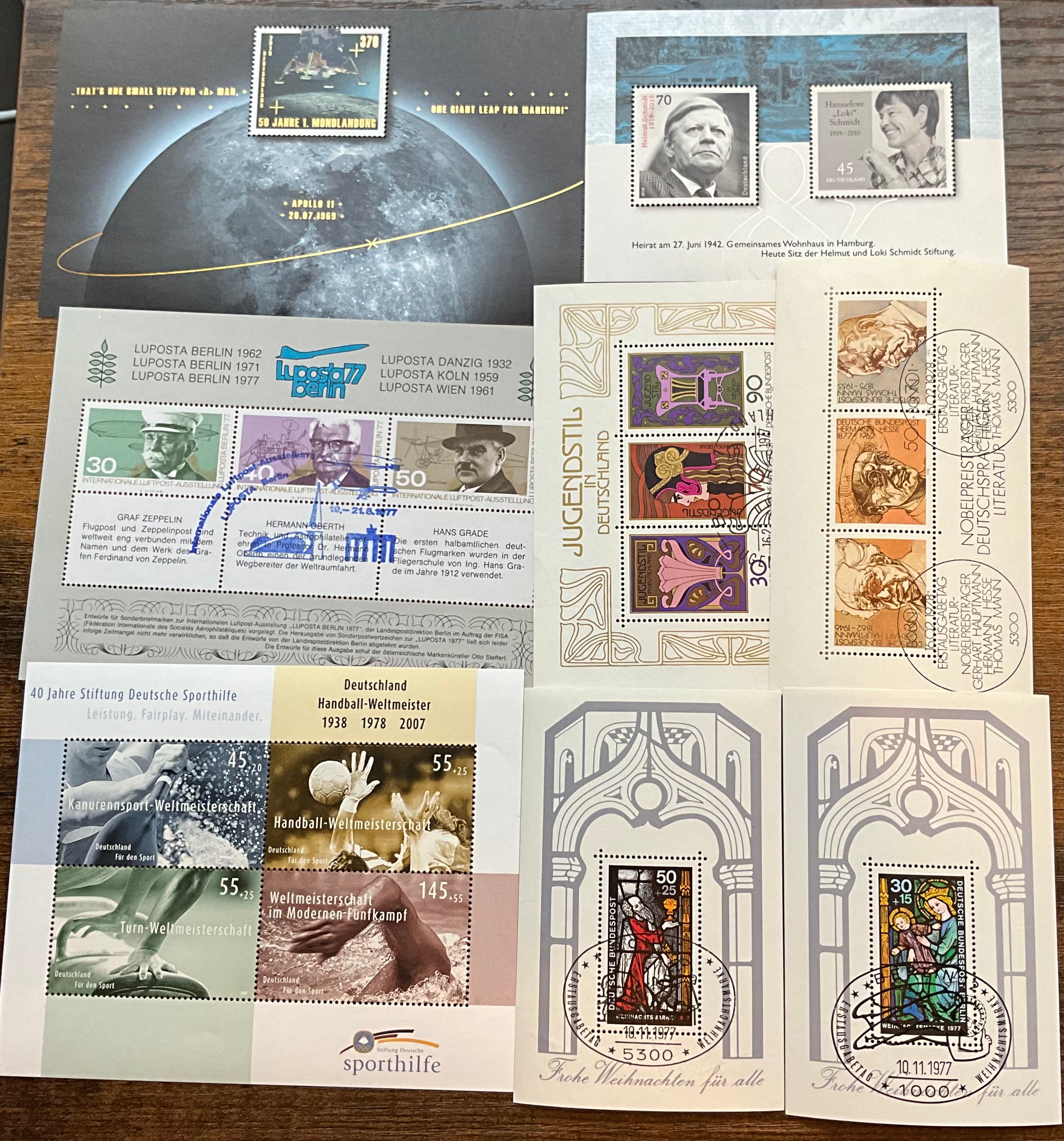 Germany Commemorative Souvenir Sheet Lot - Beethoven, Moon Landing, Nobel Winners & Sport (LOT F2684)