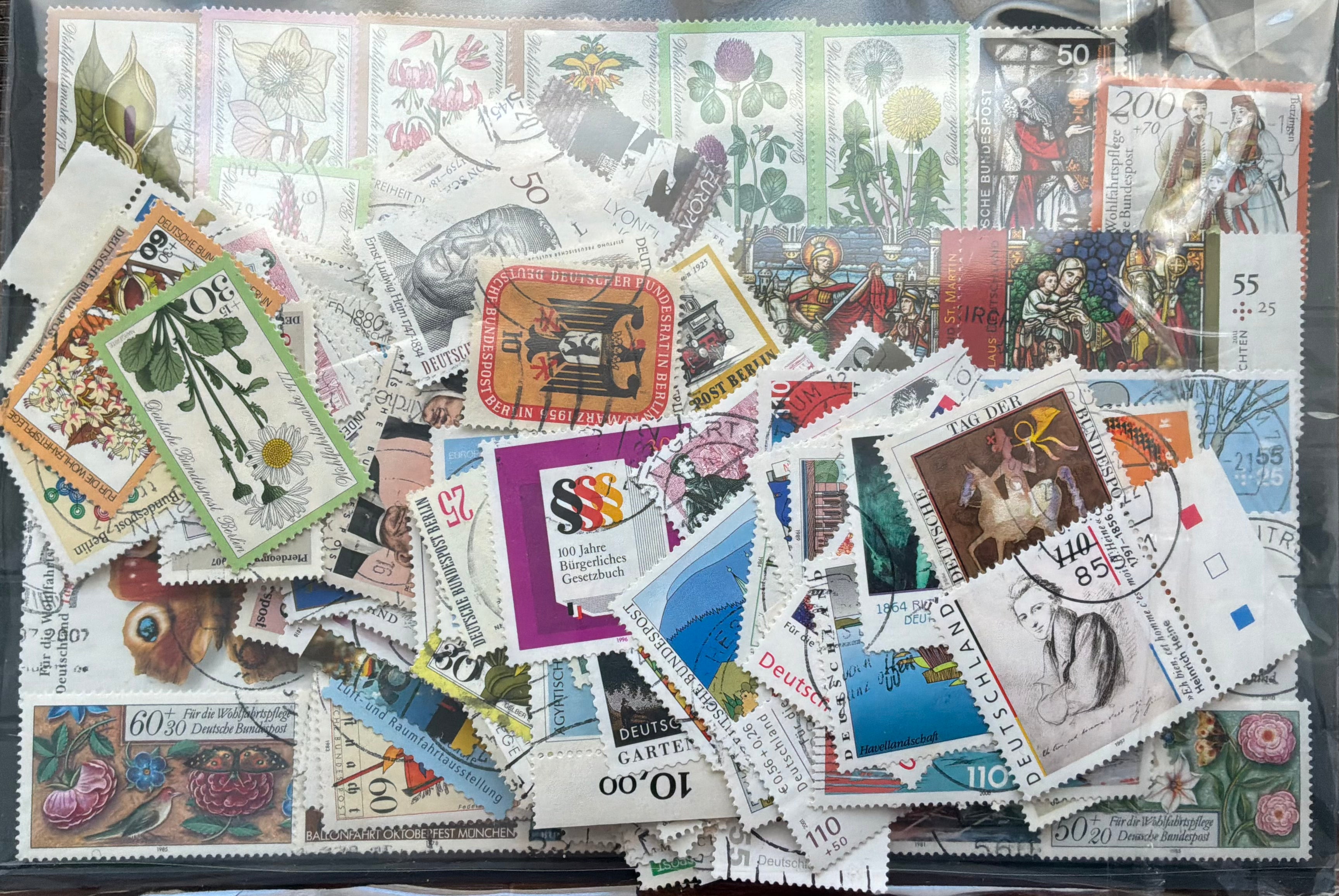 250 German Commemorative Stamp Mixture - Large Botanical & Stained Glass Mix - DDR & Berlin Content - LOT ST642