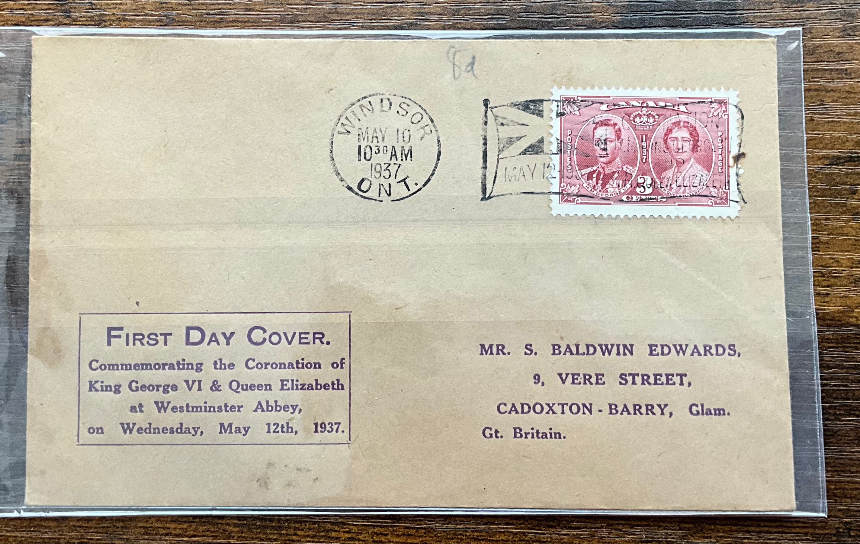 1937 Canada Coronation FDC - King George VI - Windsor Ontario May 10 Postmark (LOT F2667)