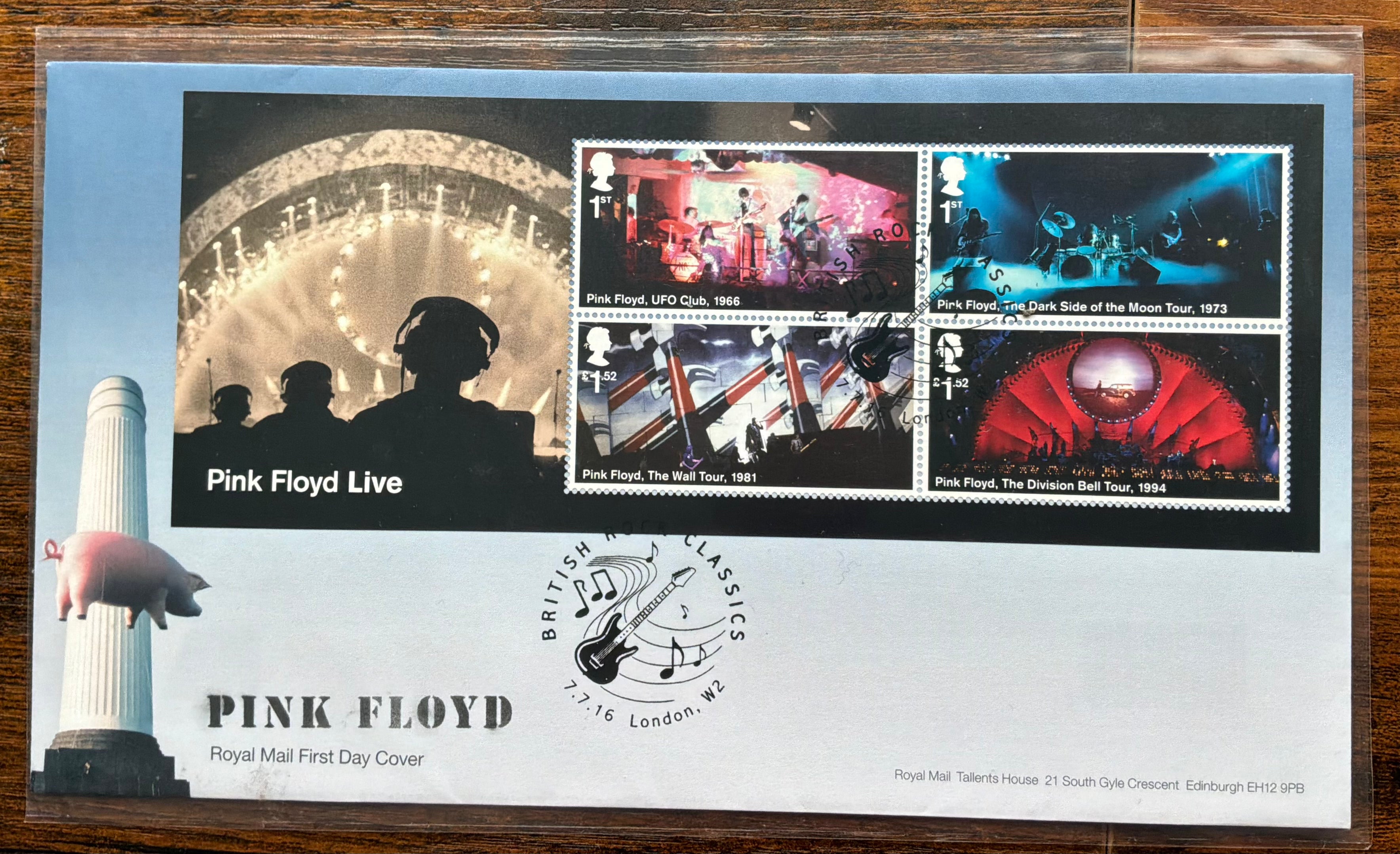 2016 Pink Floyd Live Royal Mail First Day Cover - Miniature Sheet - London W2 Postmark (LOT G2711)