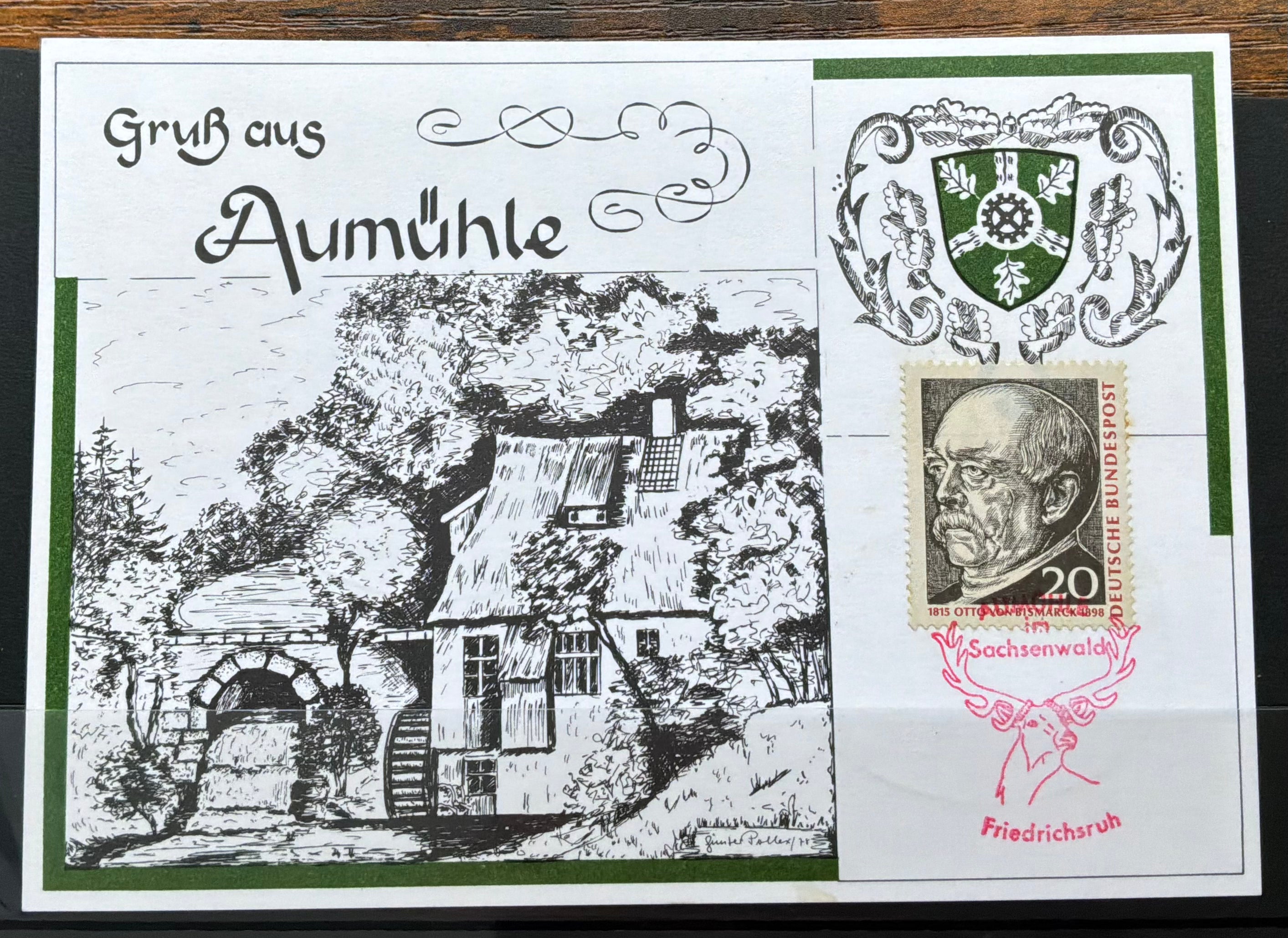Germany Aumühle/Friedrichsruh Souvenir Card - 1965 Bismarck 20pf Stamp - LOT ST630
