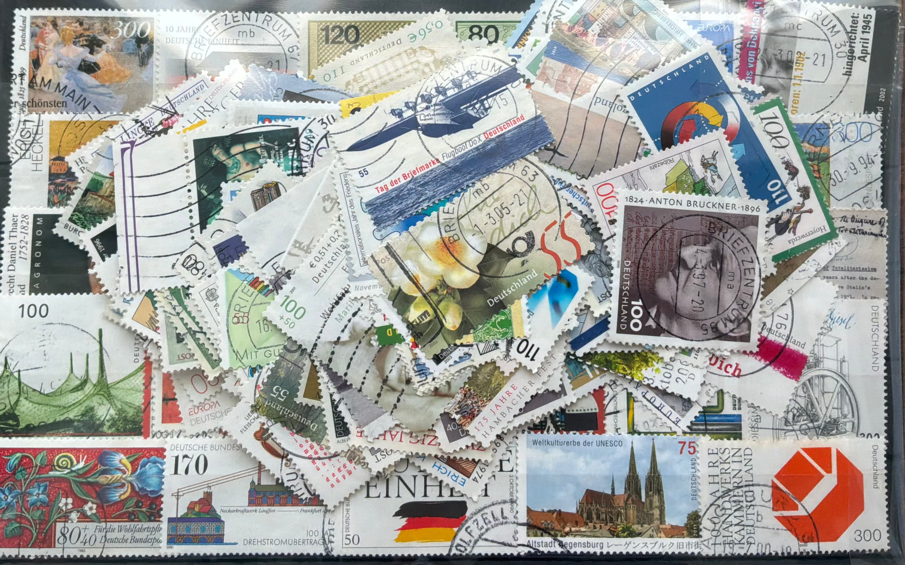 250+ German Commemorative Stamp Mixture - Dornier Do X Aviation & Anton Bruckner Musical Mix - LOT ST649