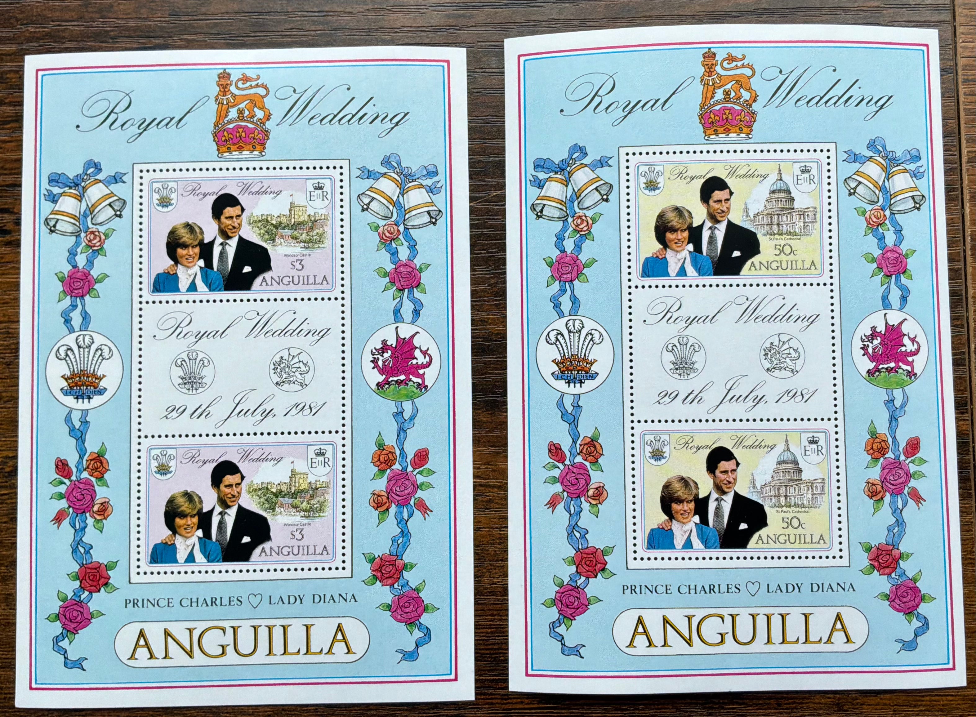 Anguilla 1981 Royal Wedding Souvenir Sheets - Prince Charles & Lady Diana - MNH - LOT ST633