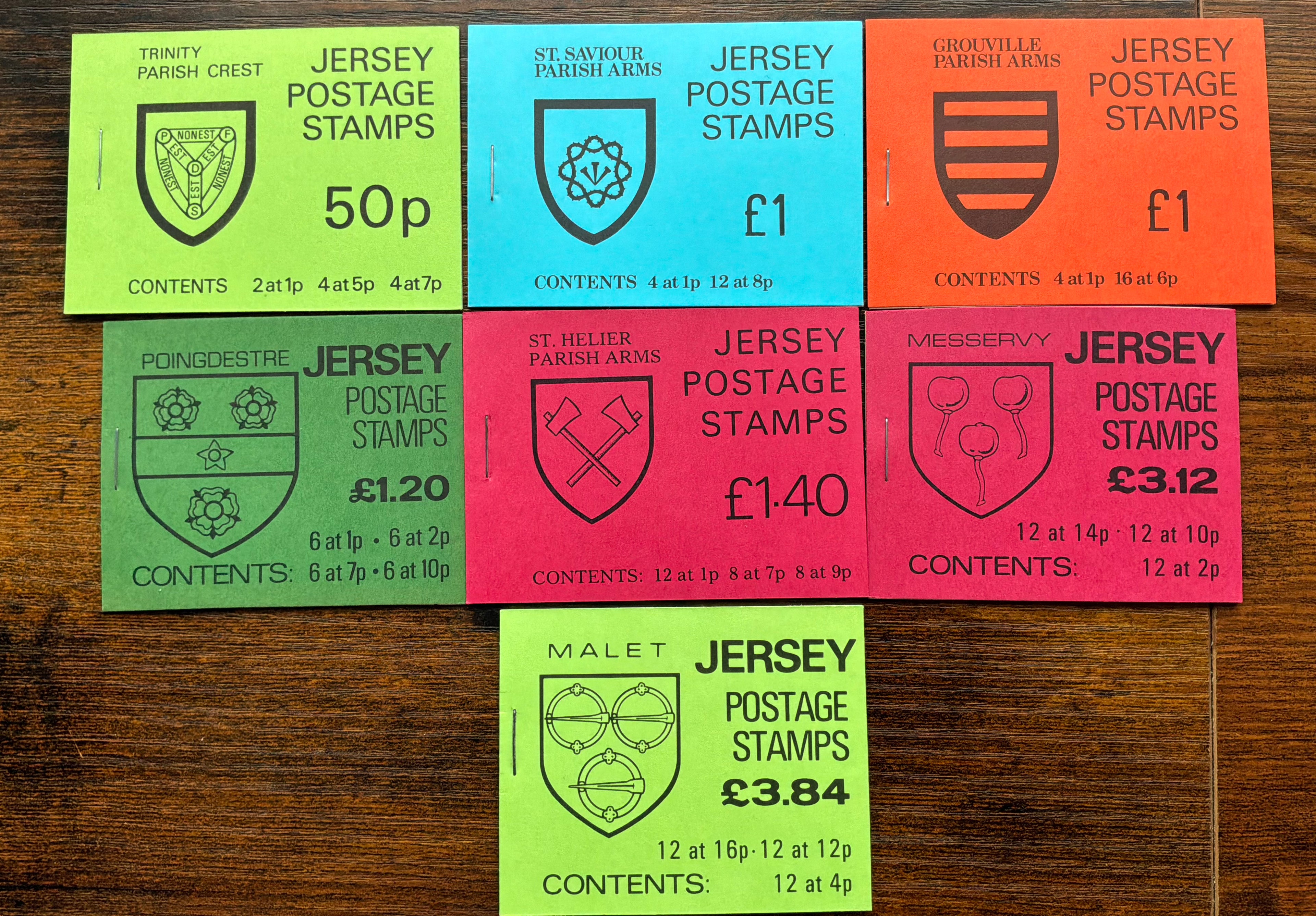 Jersey Stamp Booklet Lot x 7 - Parish Arms & Family Crests - High Face Value - Mint (LOT F2609)