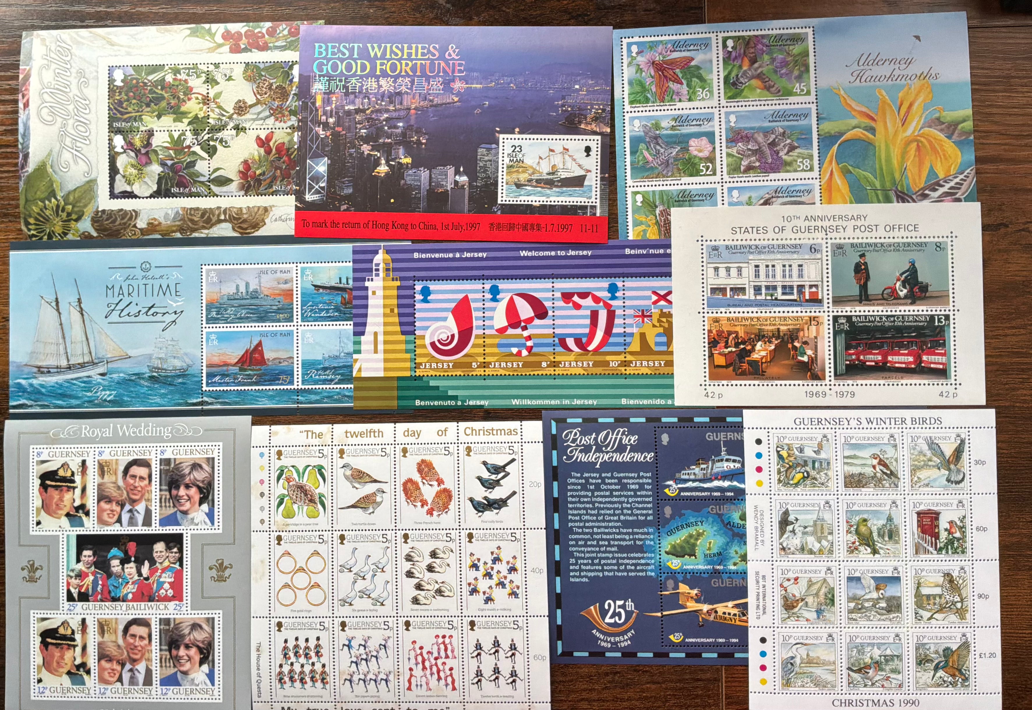 Comprehensive collection of Channel Islands and Isle of Man Mint Miniature Sheets (1970s–2010s)