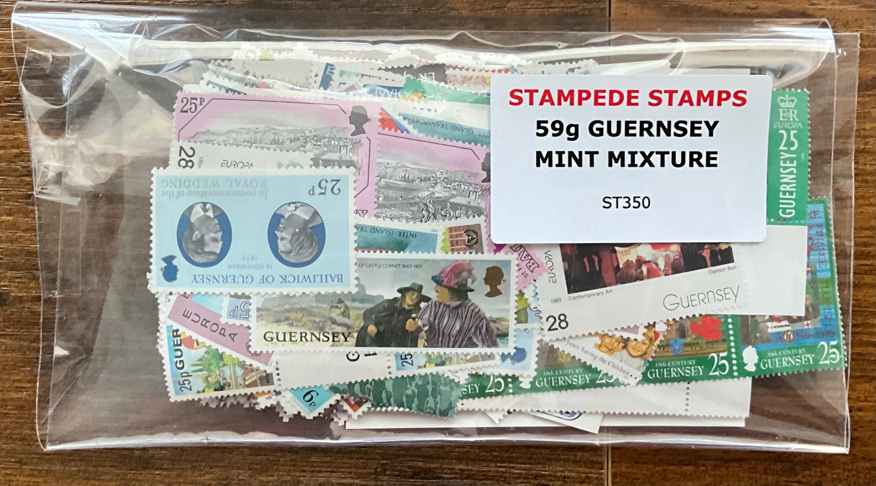 59g Guernsey & Alderney MINT Stamp Mixture - 400+ Unused Stamps - EUROPA & Royal Themes - LOT ST350