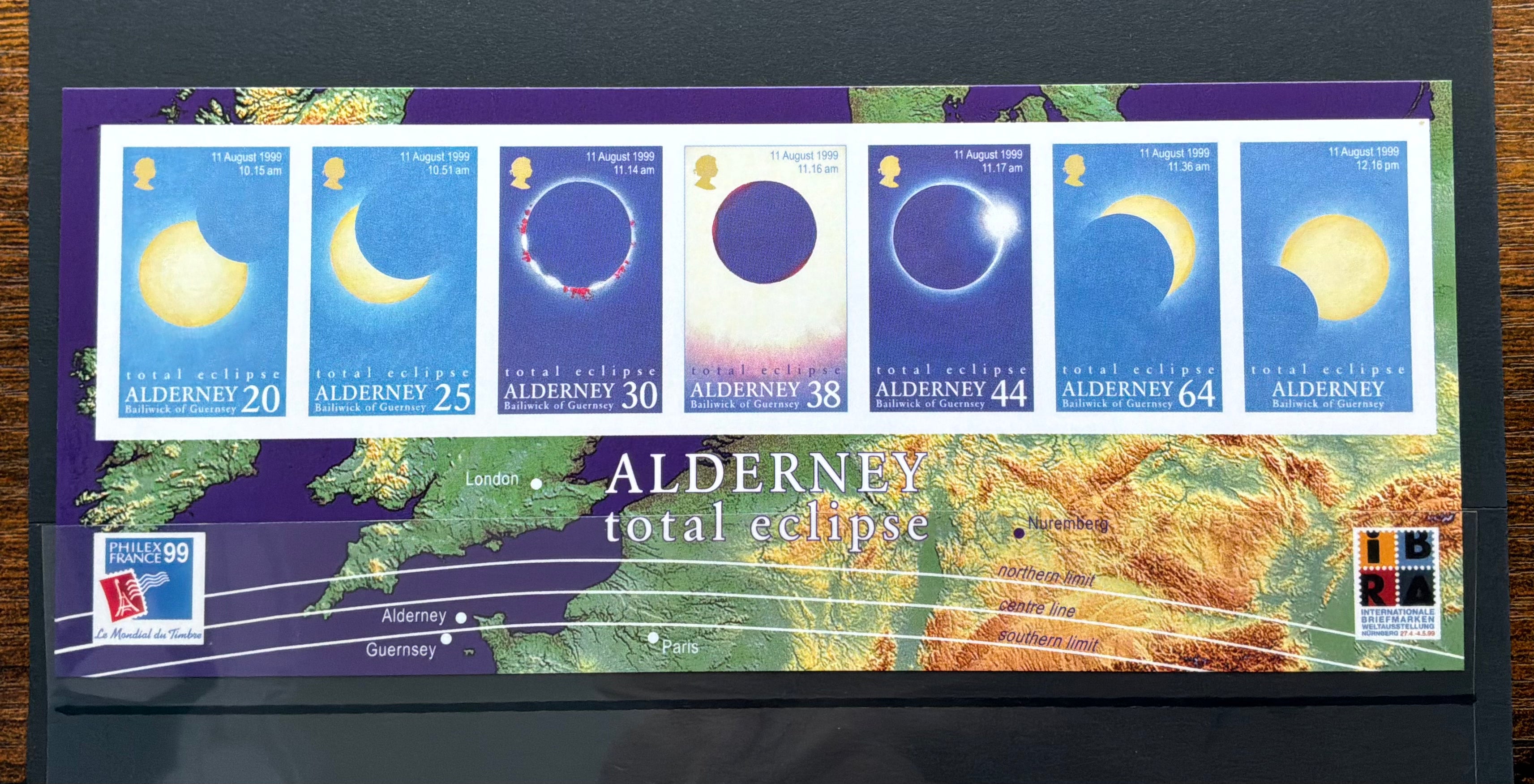 Alderney 1999 Total Solar Eclipse Souvenir Sheet MNH - PHILEX/IBRA Overprint - LOT ST628