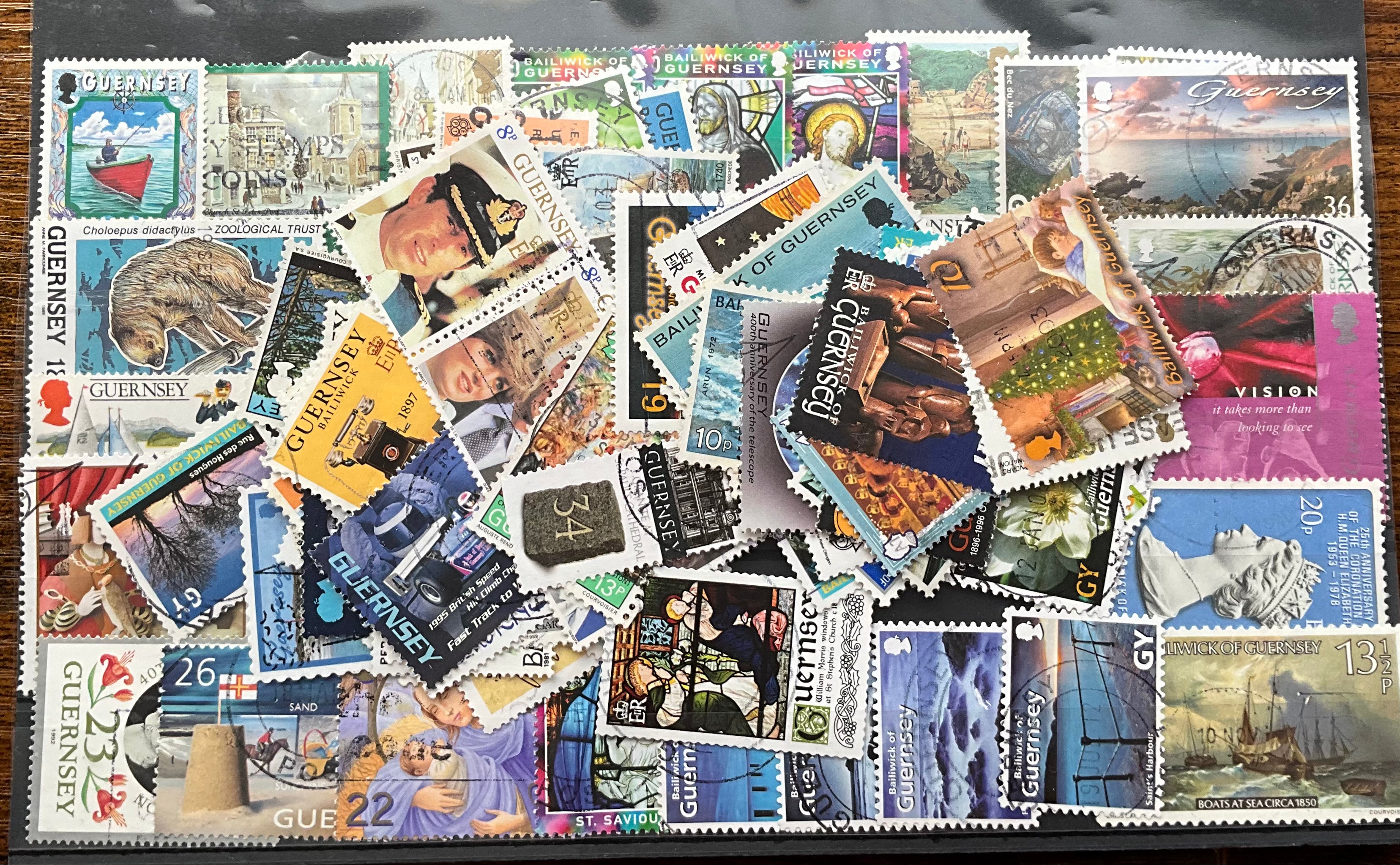 100 Different Guernsey & Alderney Stamps - All Unique - No Duplicates - Regional Collector's Mix (LOT F2637)