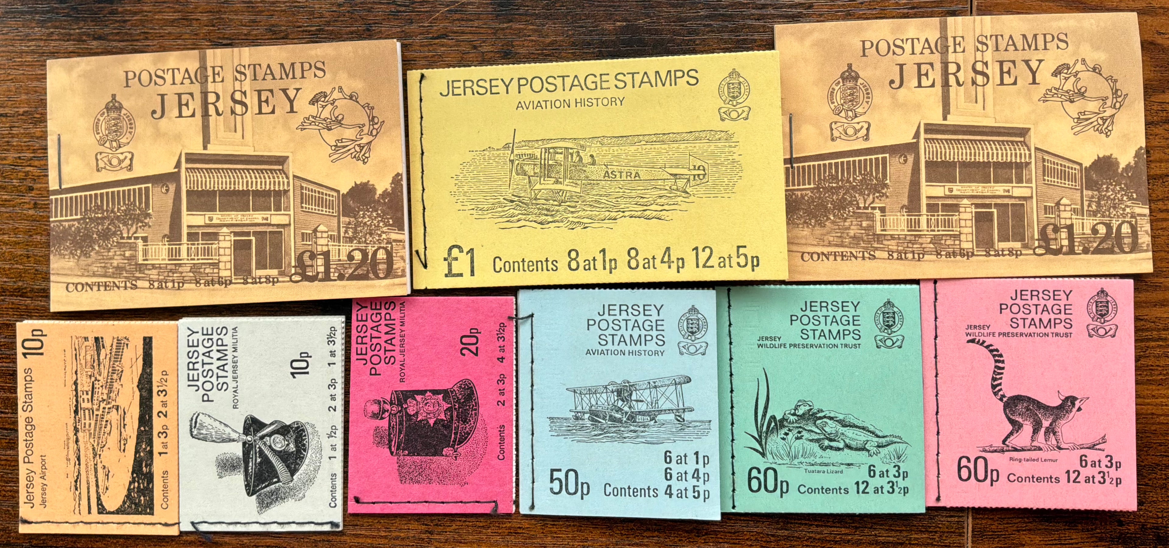 Vintage Jersey Stamp Booklet Collection (9) - 1970s Aviation, Wildlife, Militia (LOT F2622)