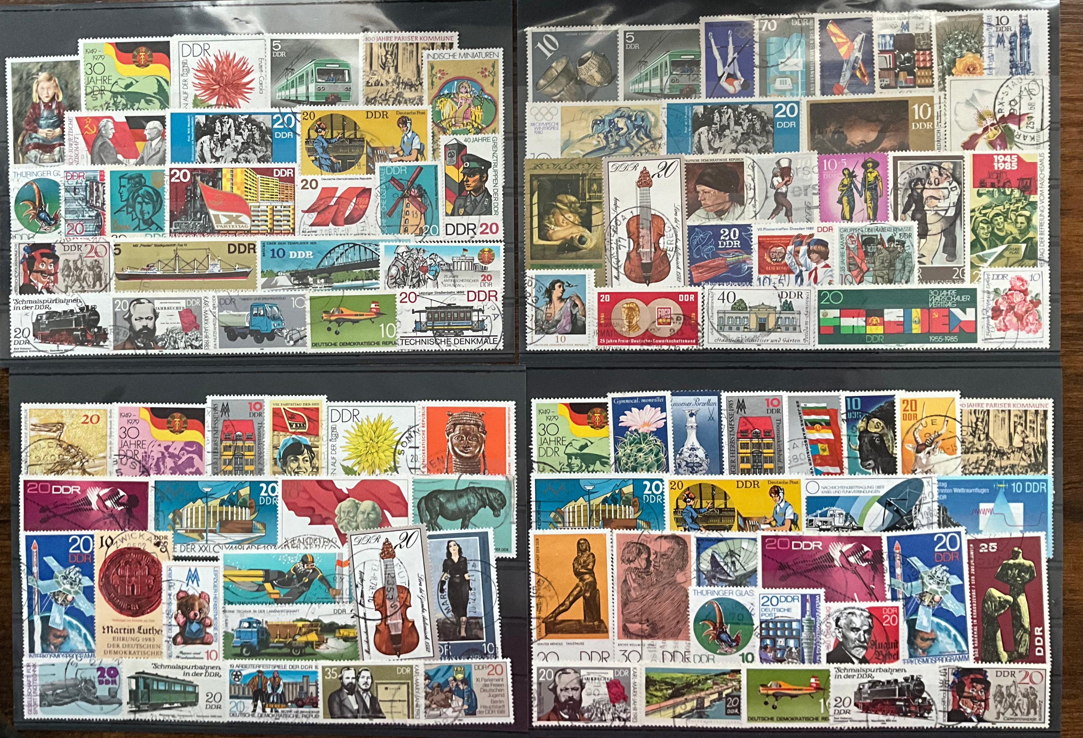 DDR East Germany Stamp Collection - 4 Single-Sided Stock Sheets - Trains, Tech & Art