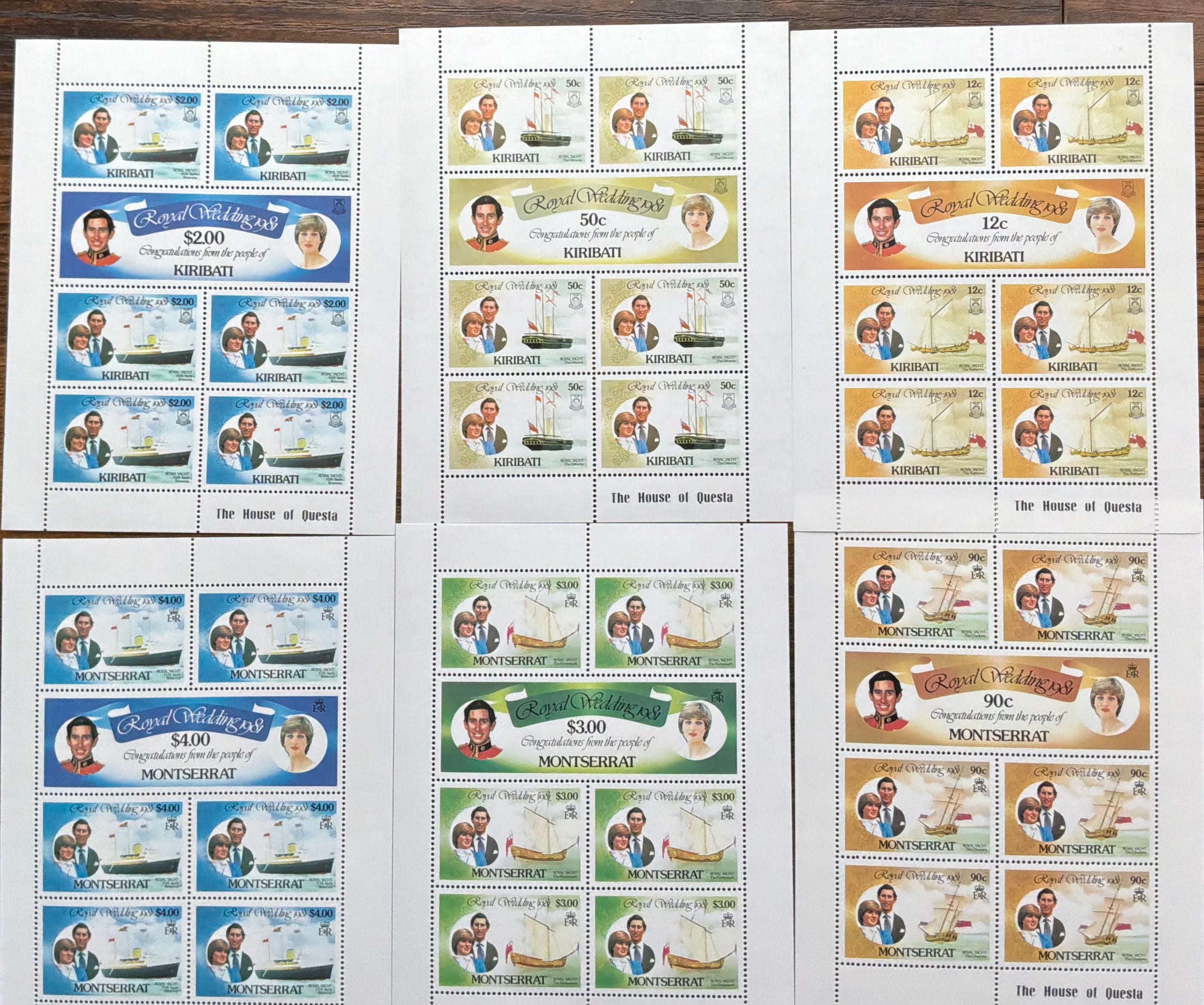 1981 Royal Wedding Prince Charles & Lady Diana - Kiribati & Montserrat MNH Sheetlets - LOT ST657