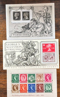 Great Britain Mint Miniature Sheet Lot (3) - Penny Black 150th, Wilding & London 2010 (LOT F2624)