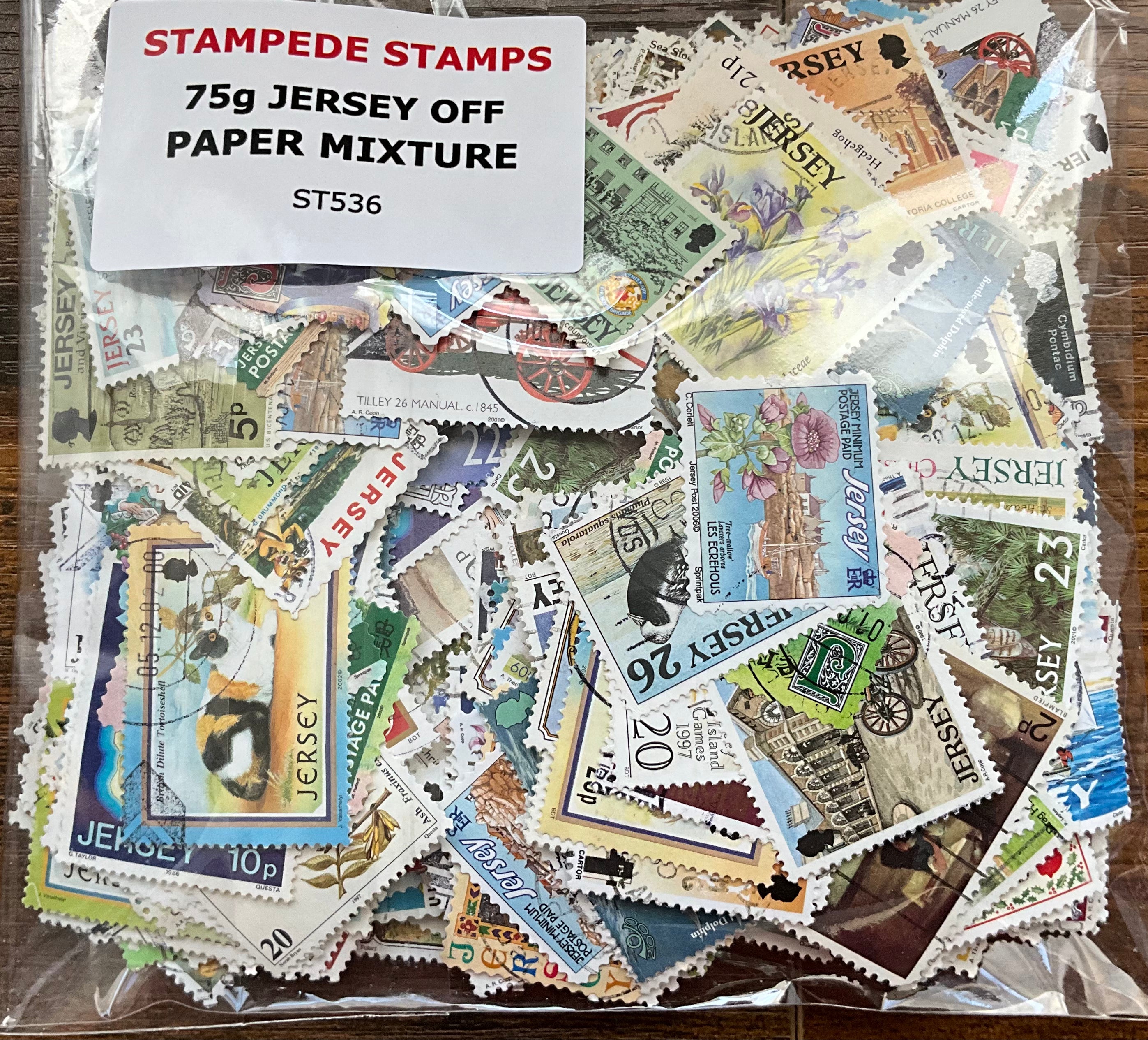 75g Jersey Off-Paper Stamp Mixture - 600+ Stamps - ST536 Bulk Regional Kiloware