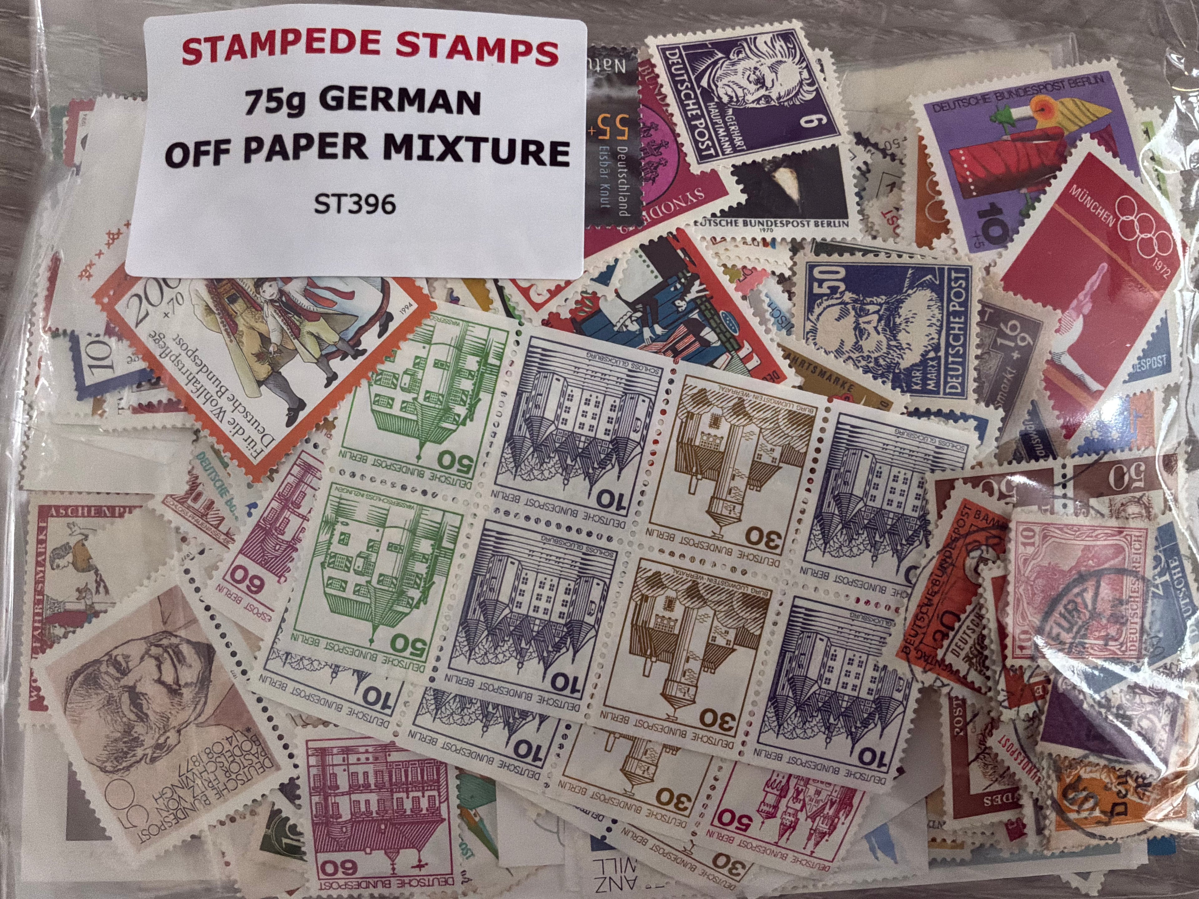 75g Germany Off-Paper Stamp Mixture - Berlin, West Germany & Schloss Architecture (ST396)