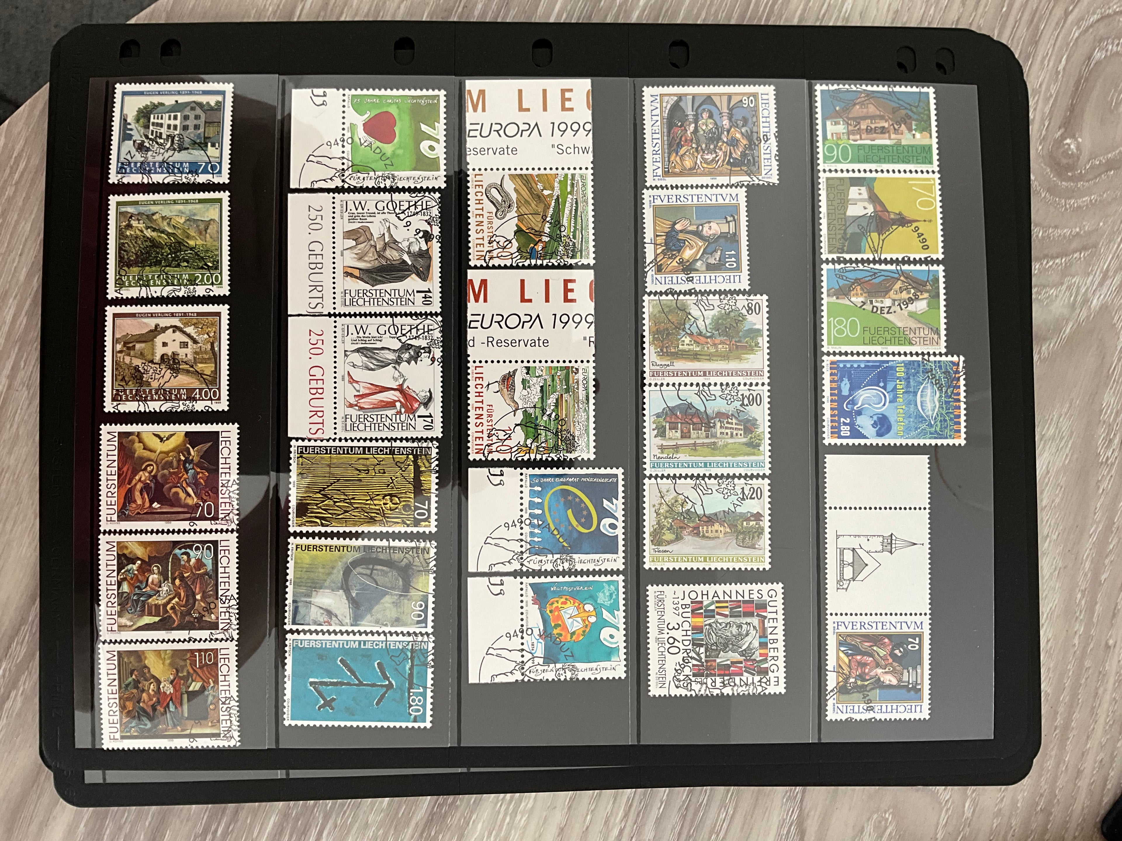 14 Pages of Liechtenstein Used Stamps
