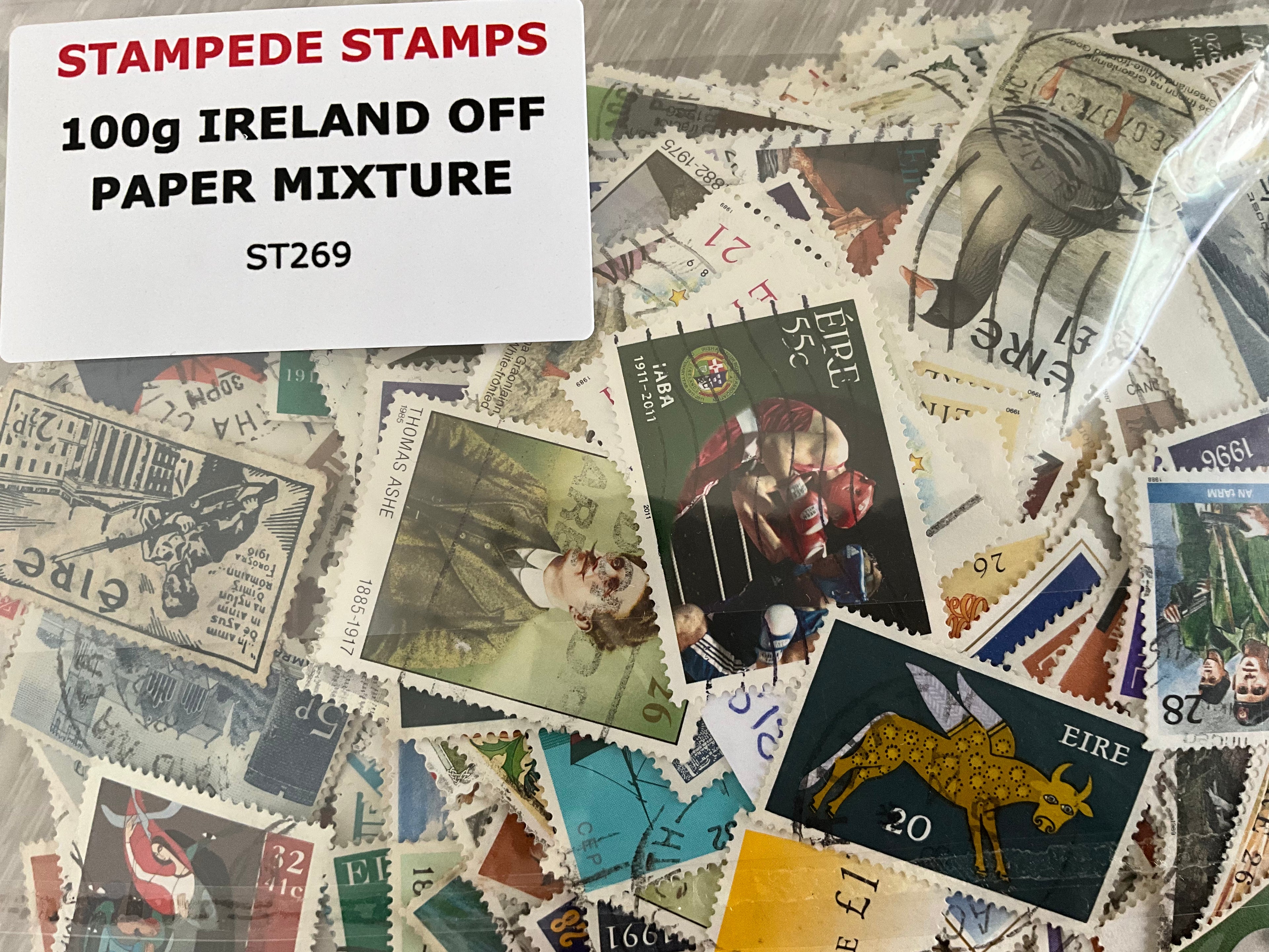 100g Ireland (Éire) Off-Paper Stamp Mixture - 500+ Stamps - High Variety Commemoratives & History