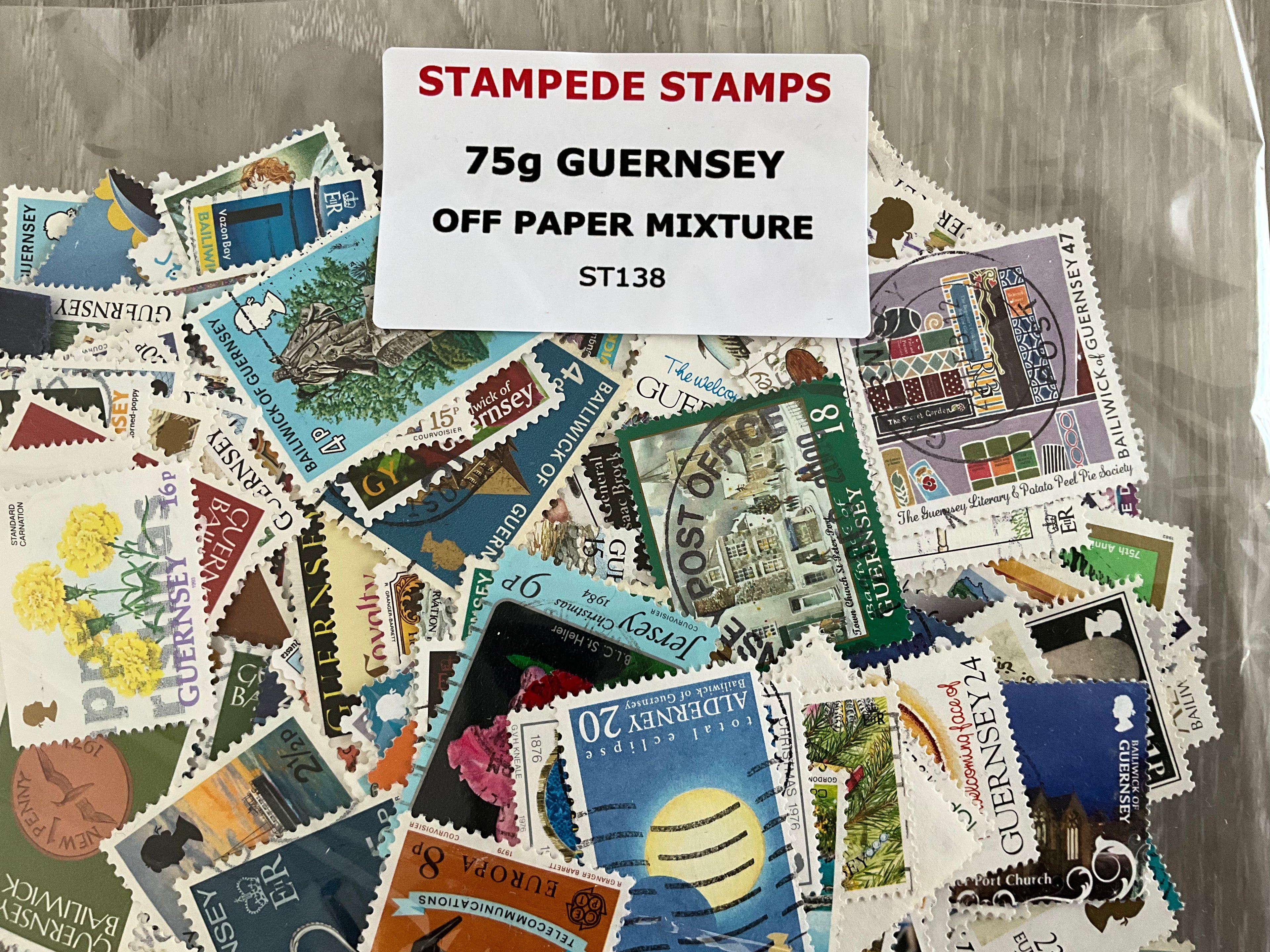 75g Guernsey Stamp Mixture - Off Paper - Unsorted Mixture - Large Variety