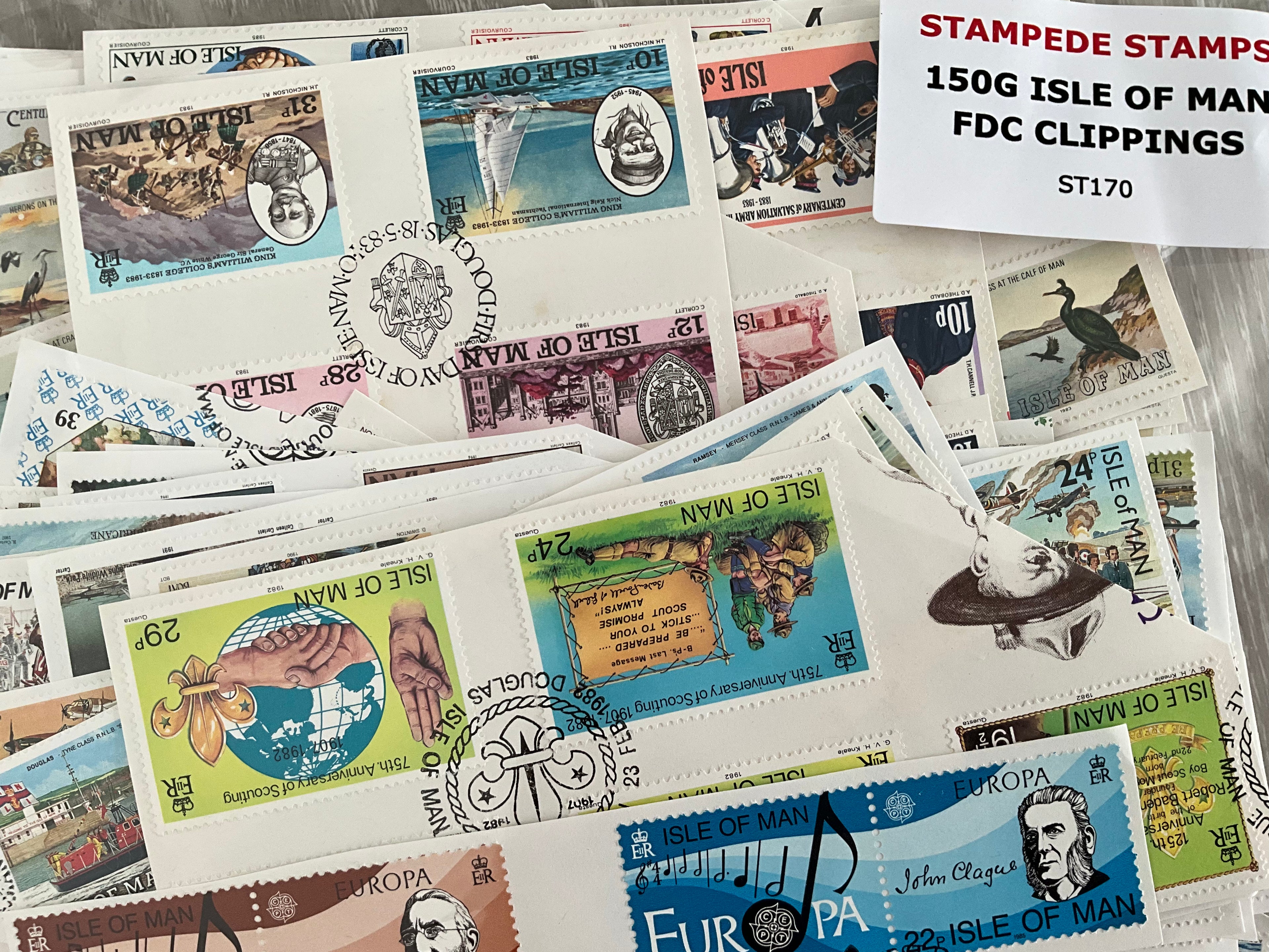 150g Isle of Man First Day Cover Clippings - Lot ST170