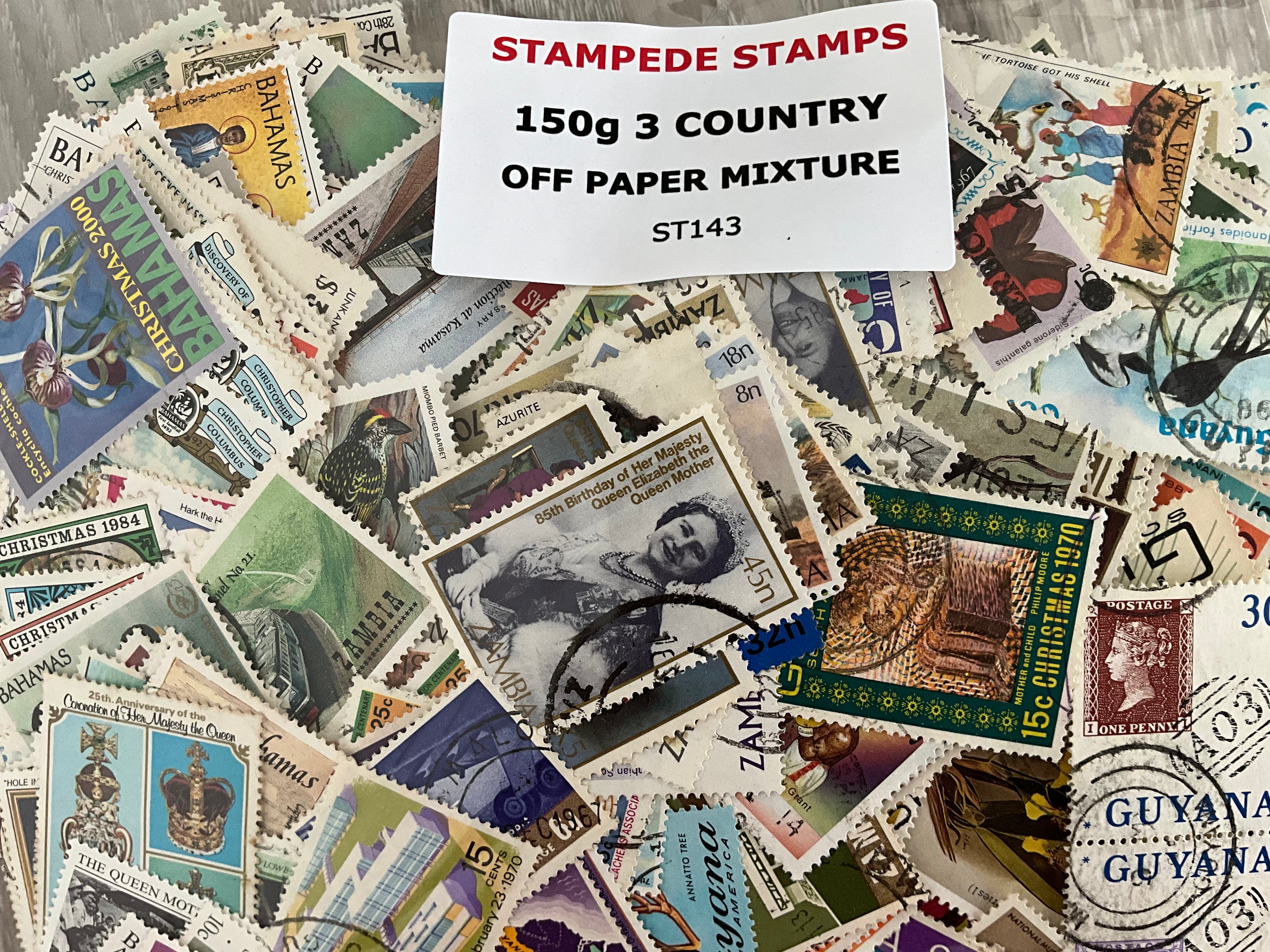 150g Commonwealth Stamp Mixture - Bahamas, Zambia, Guyana - Off Paper Mixture*