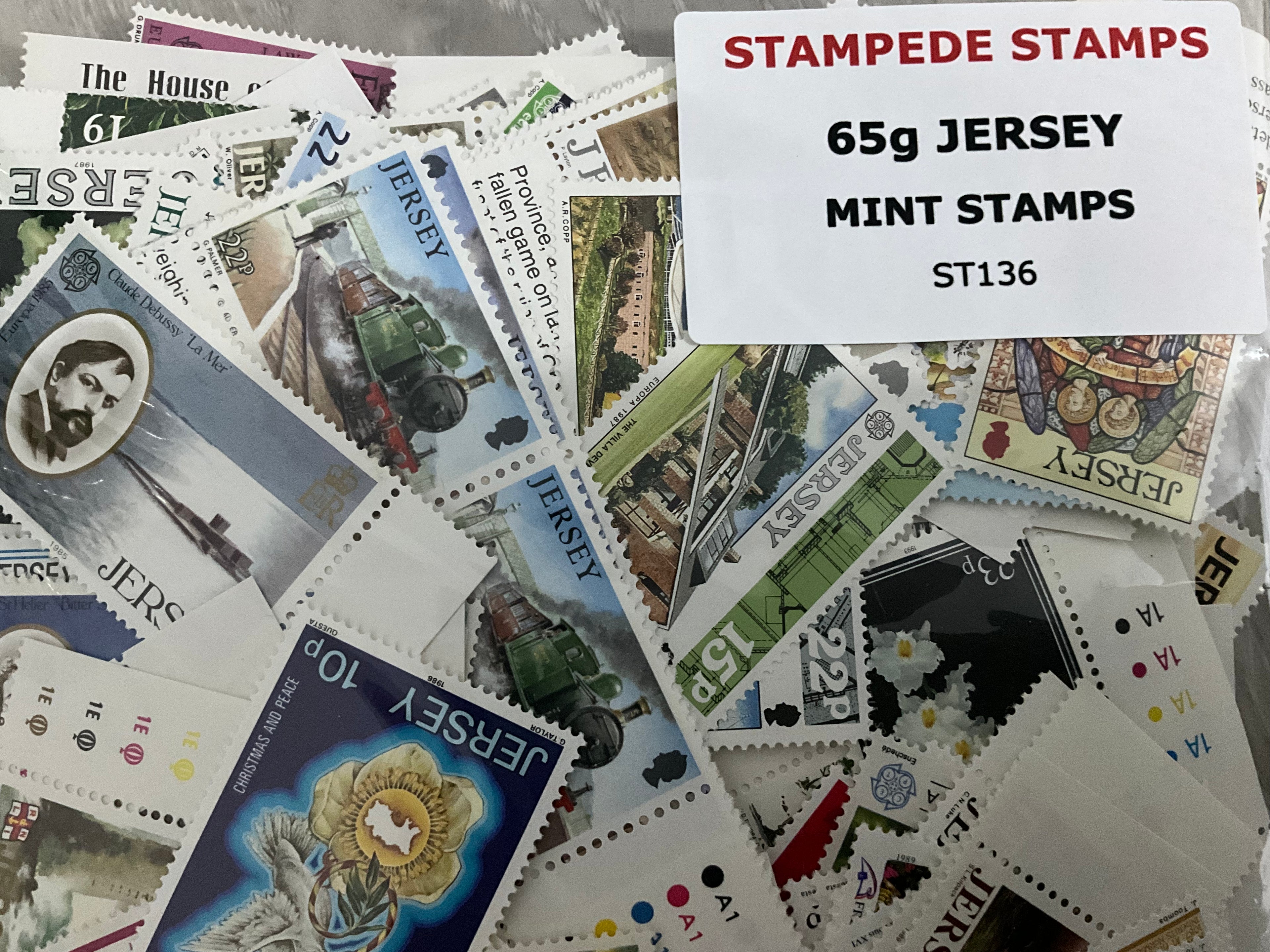 65g Jersey Mint Stamp Mixture – High Value, Transport & Wildlife Themes - Lot ST136