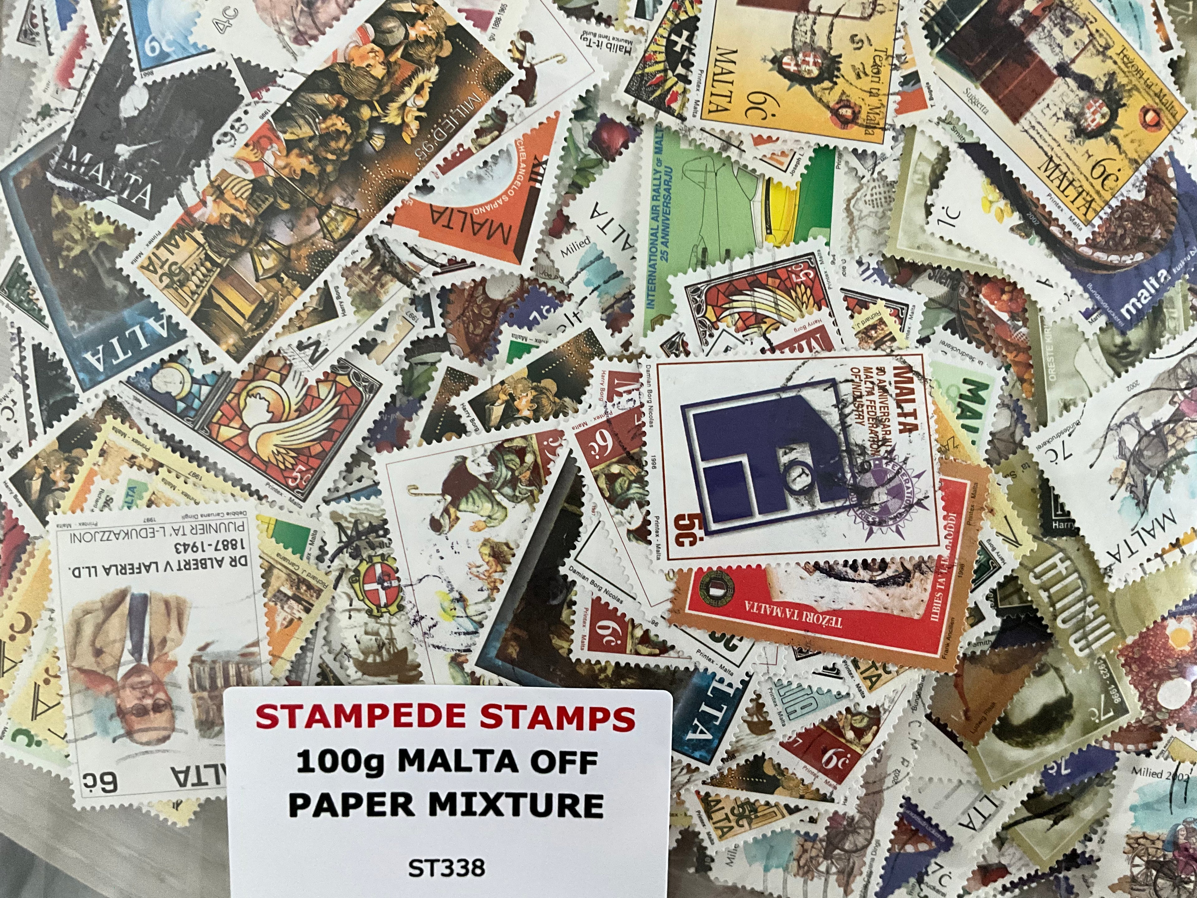 100g Malta Off-Paper Stamp Mixture – Large Unsorted Lot – 1980s to 2000s - LOT ST338