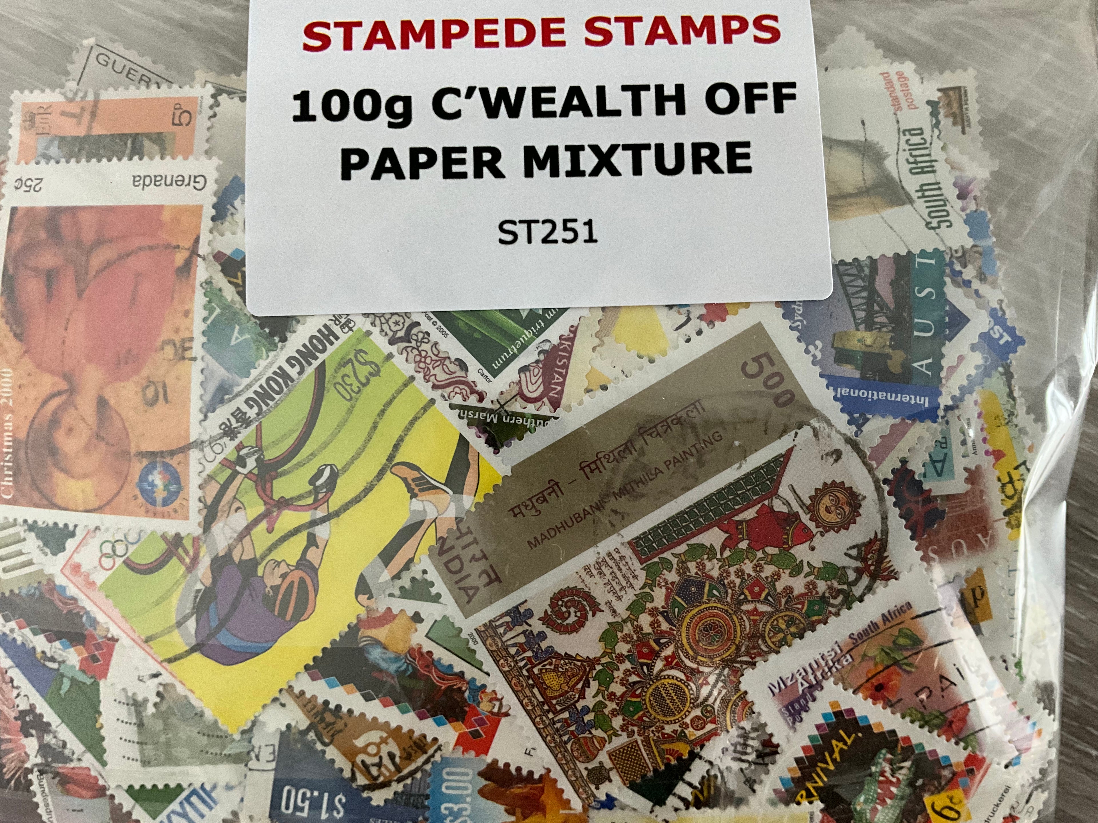 100g British Commonwealth Off-Paper Mixture – Huge Unsorted Job Lot – India, HK, Africa - LOT ST251