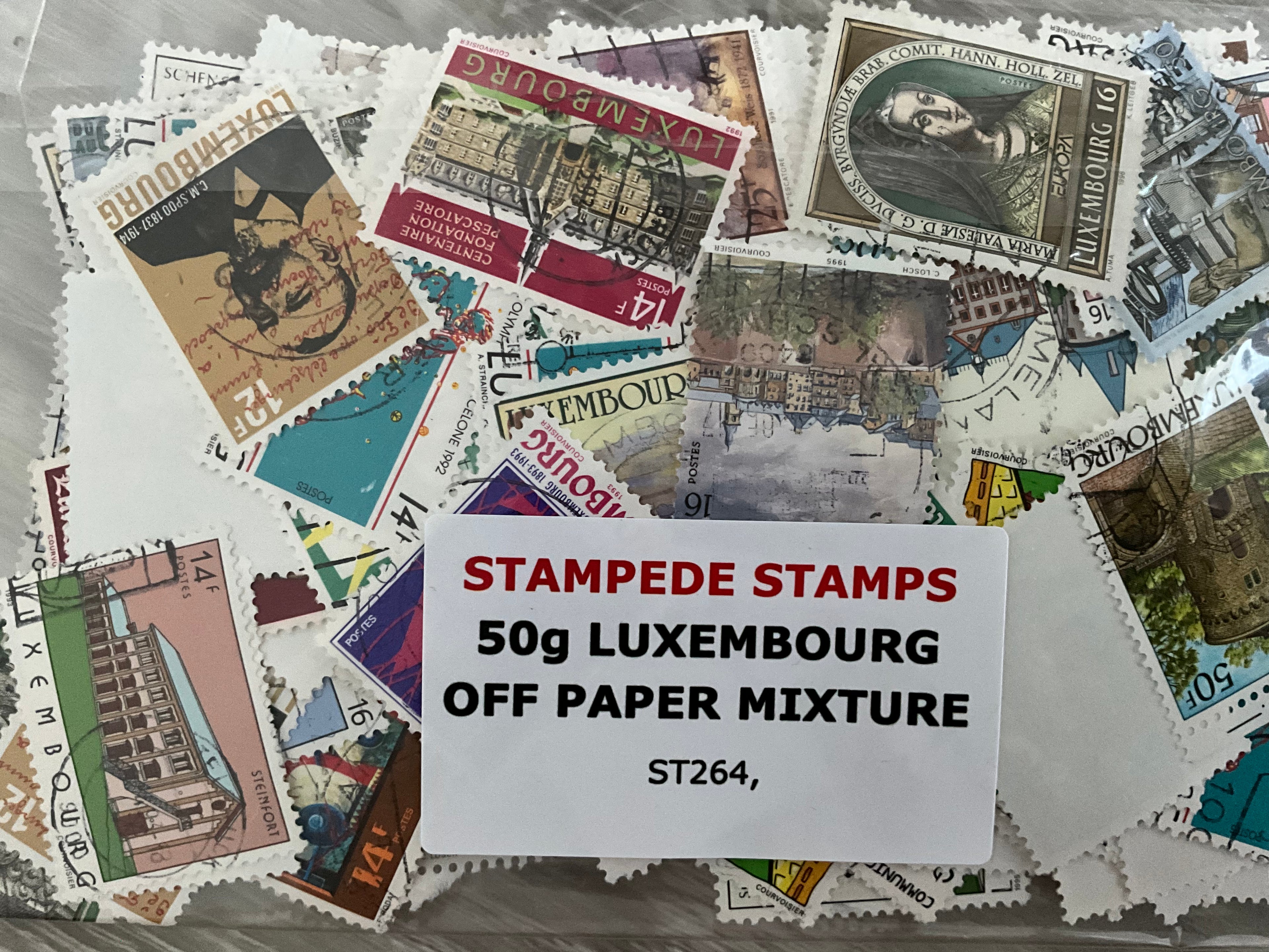 50g Luxembourg Off-Paper Stamp Mixture – Large Unsorted Lot – Art, Royalty & Europa - LOT ST264